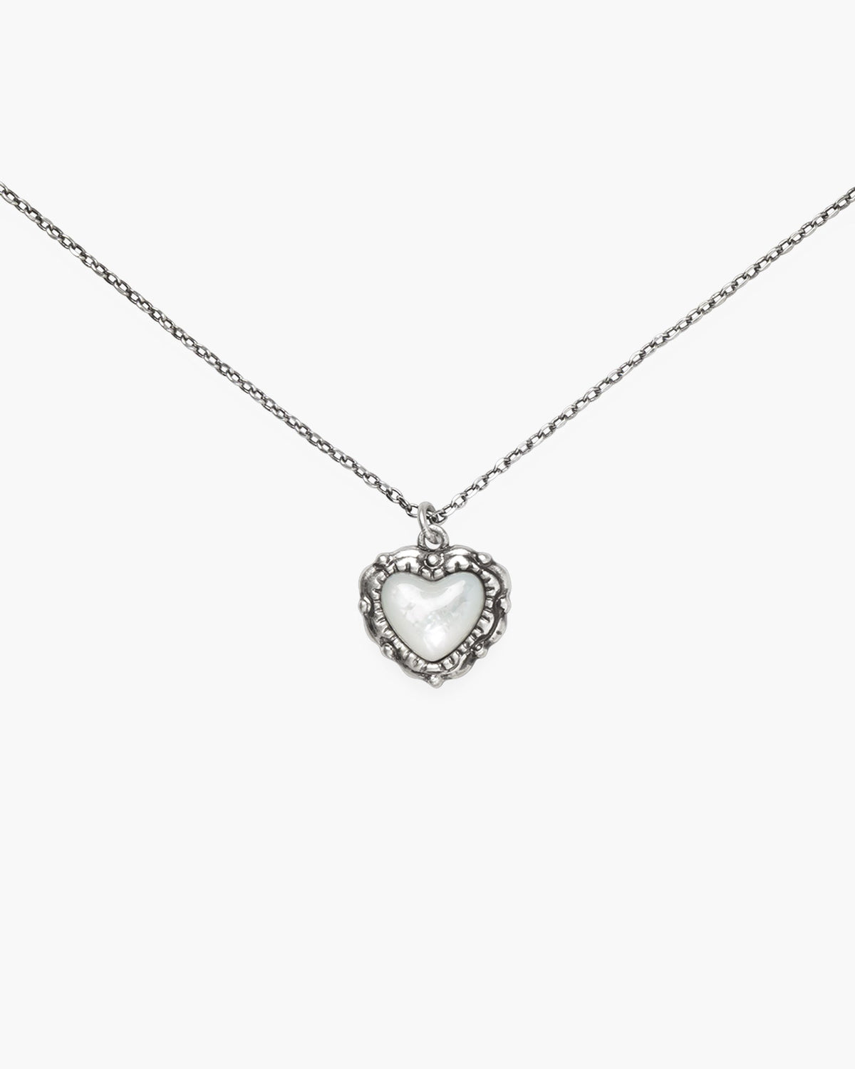 Silver Heart with Design and White Center Necklace
