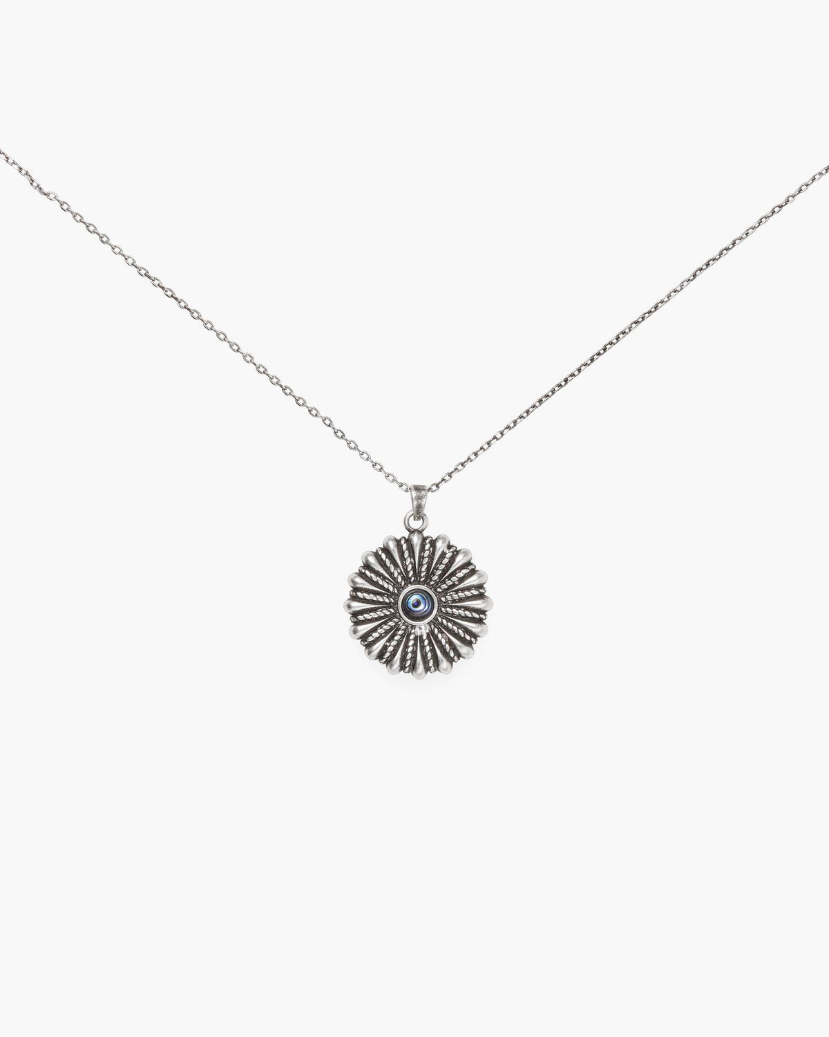 Silver Flower with Center Stone Necklace
