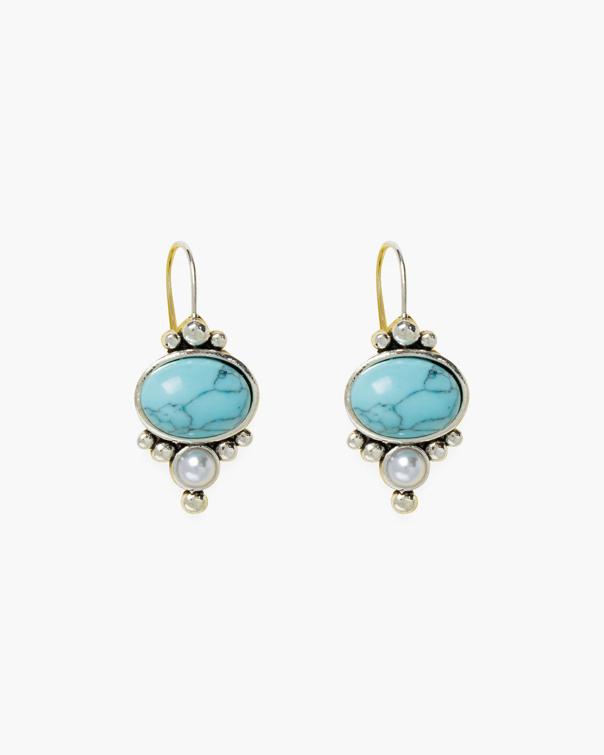 Silver Stone and Pearl Design Drop Earrings