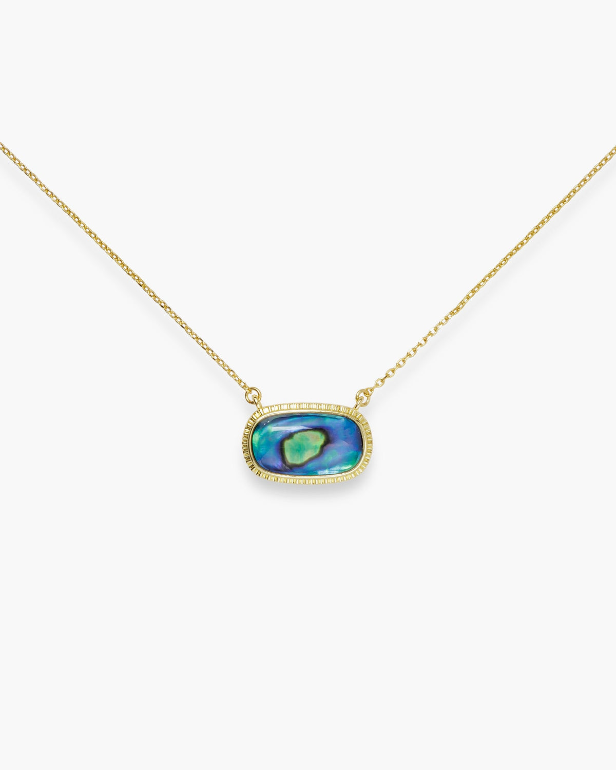 Gold Abalone Oval Pendant Necklace