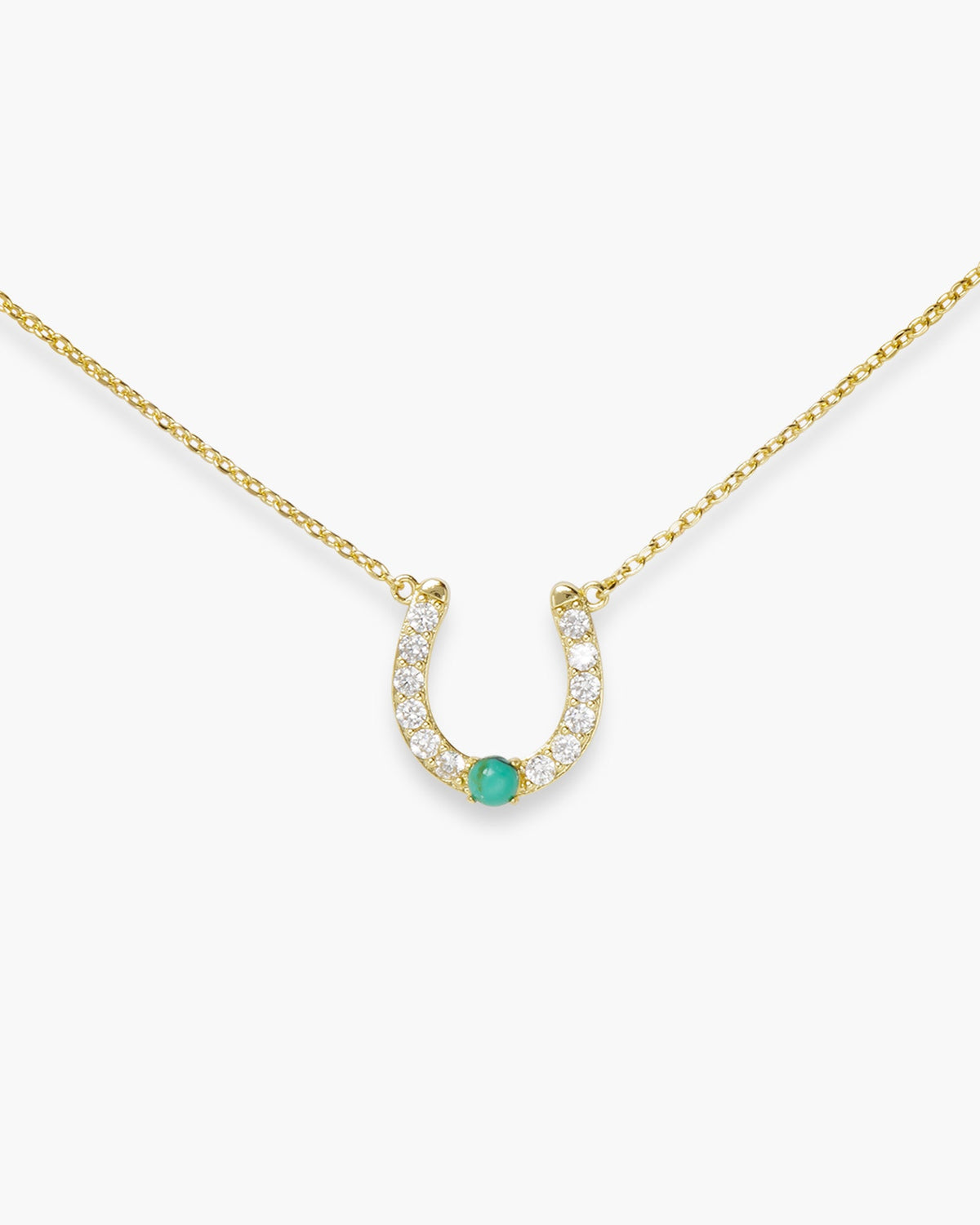 Gold CZ and Stone Horseshoe Pendant Necklace