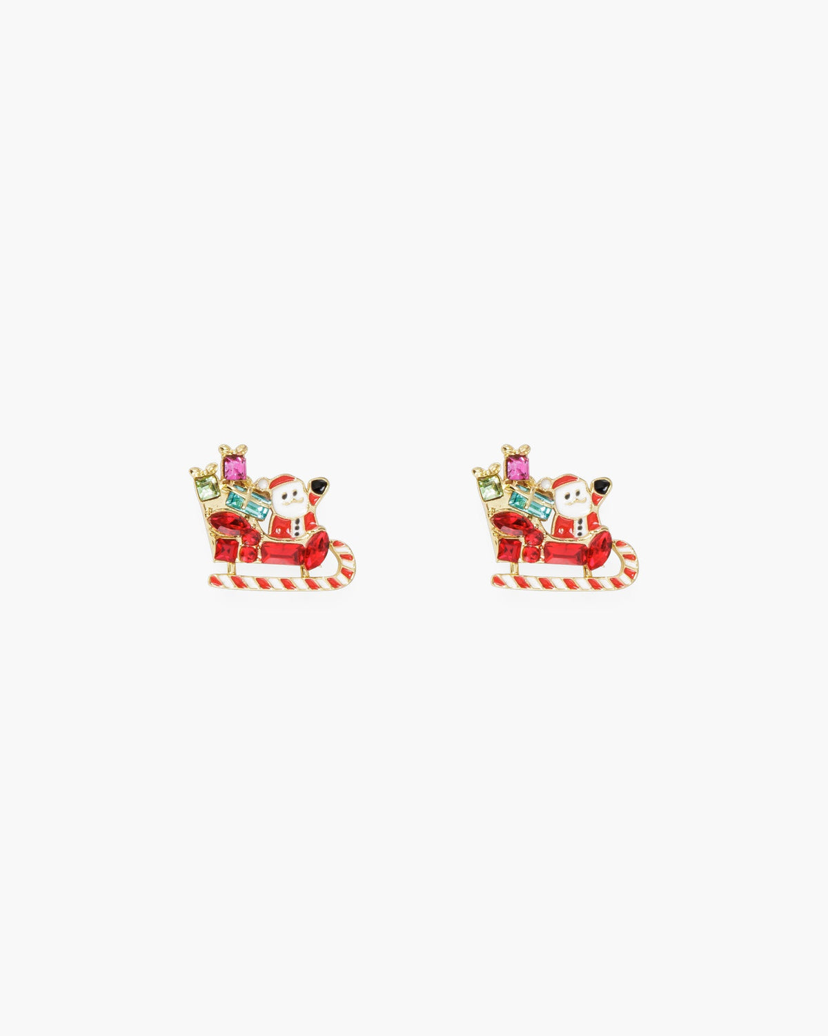 Gold Earrings Santa In CZ Sleigh Earrings