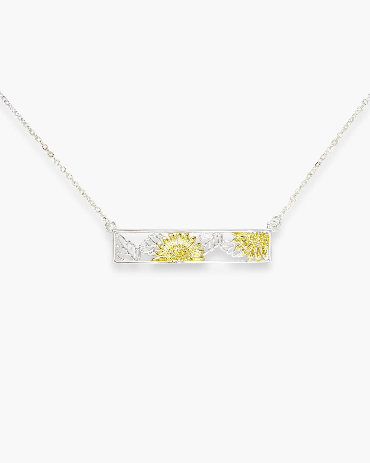 Silver Necklace Bar With Gold Sunflower Necklace