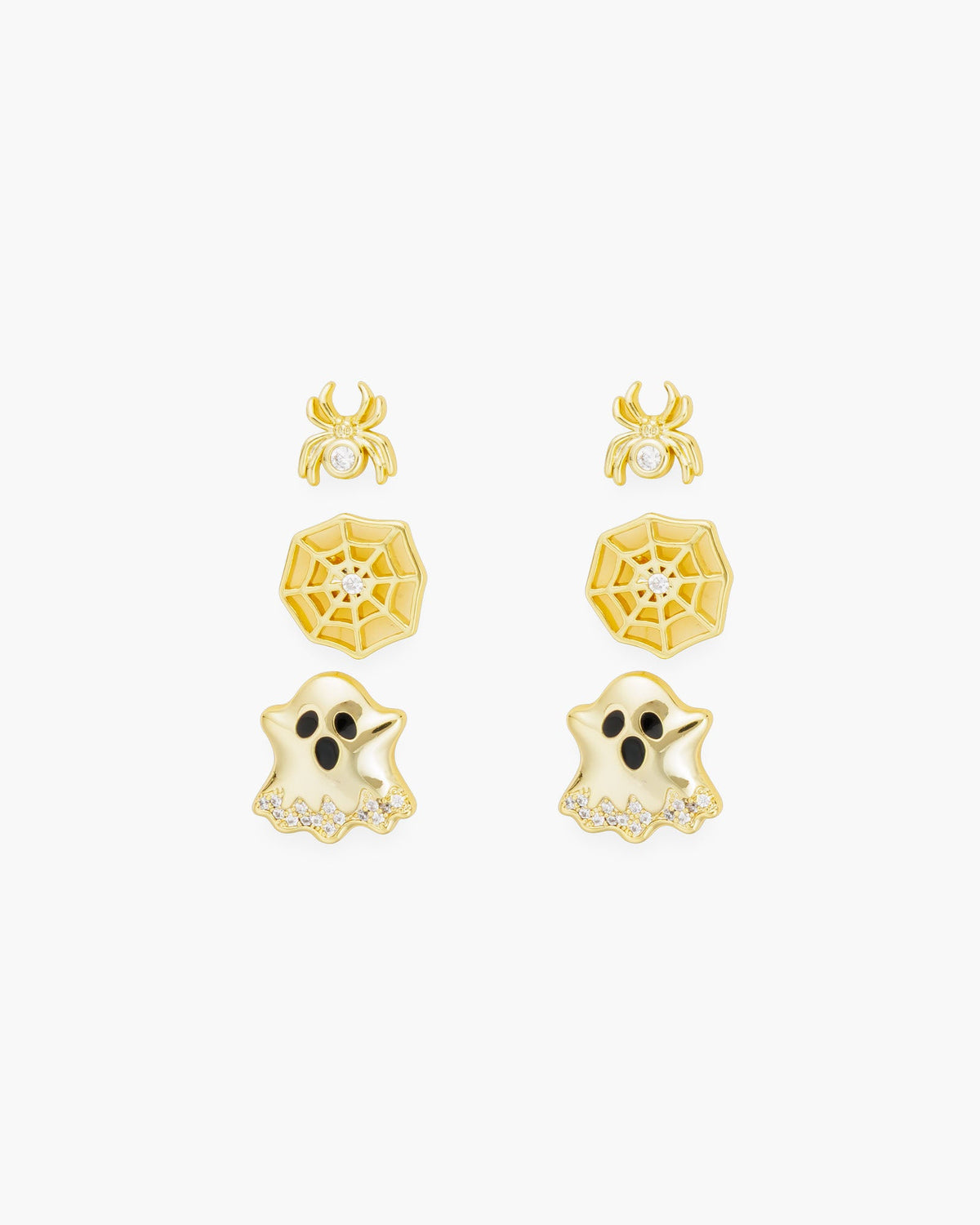 Gold Trio Spider, Web, Ghost Earrings