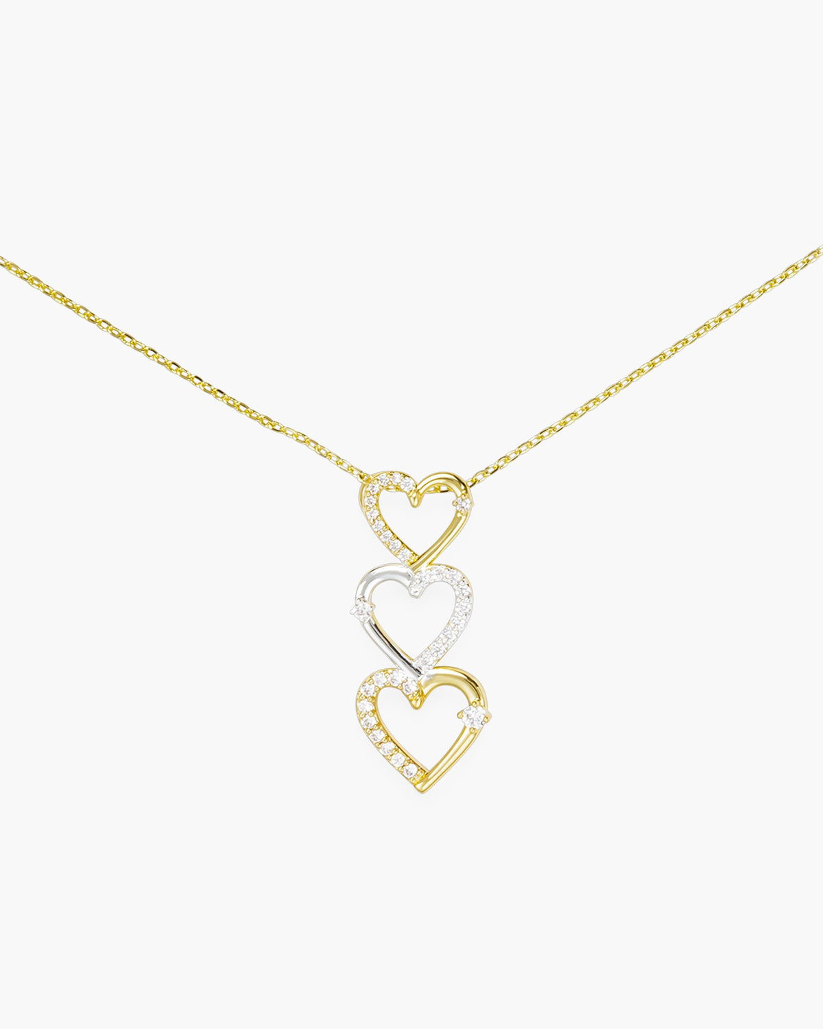 Gold And Silver 3 Drop Heart With CZ Earrings