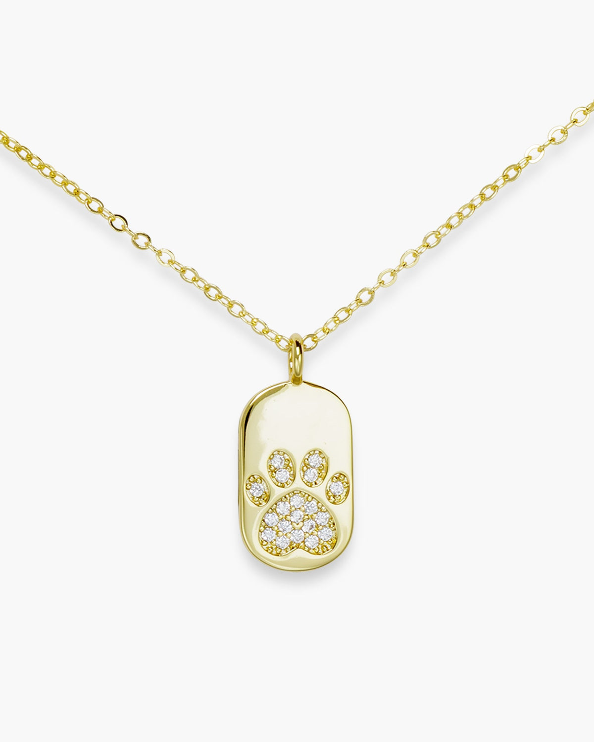 CZ Paw Dog Tag Necklace
