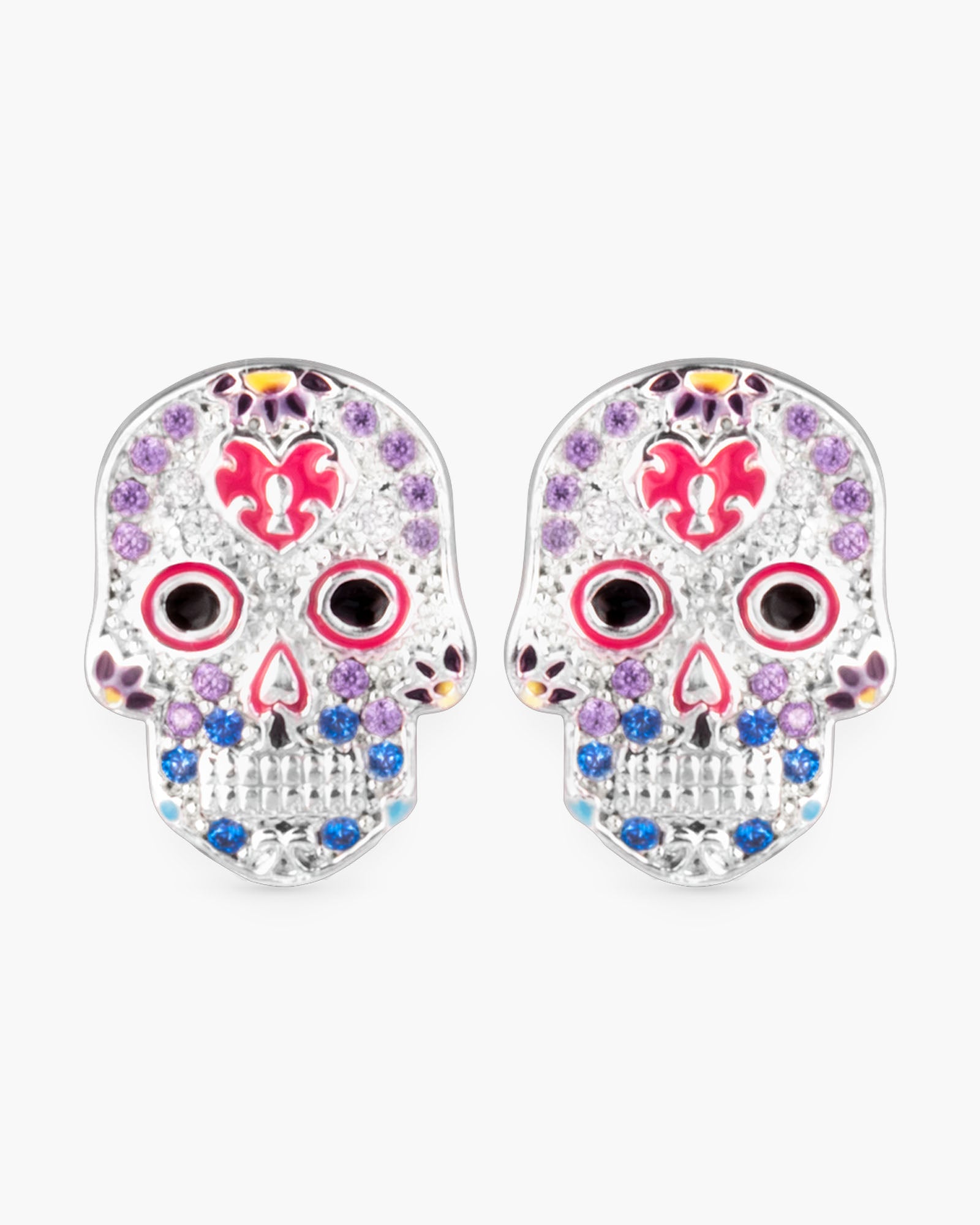 Silver Sugar Skull Earrings Pink/Blue