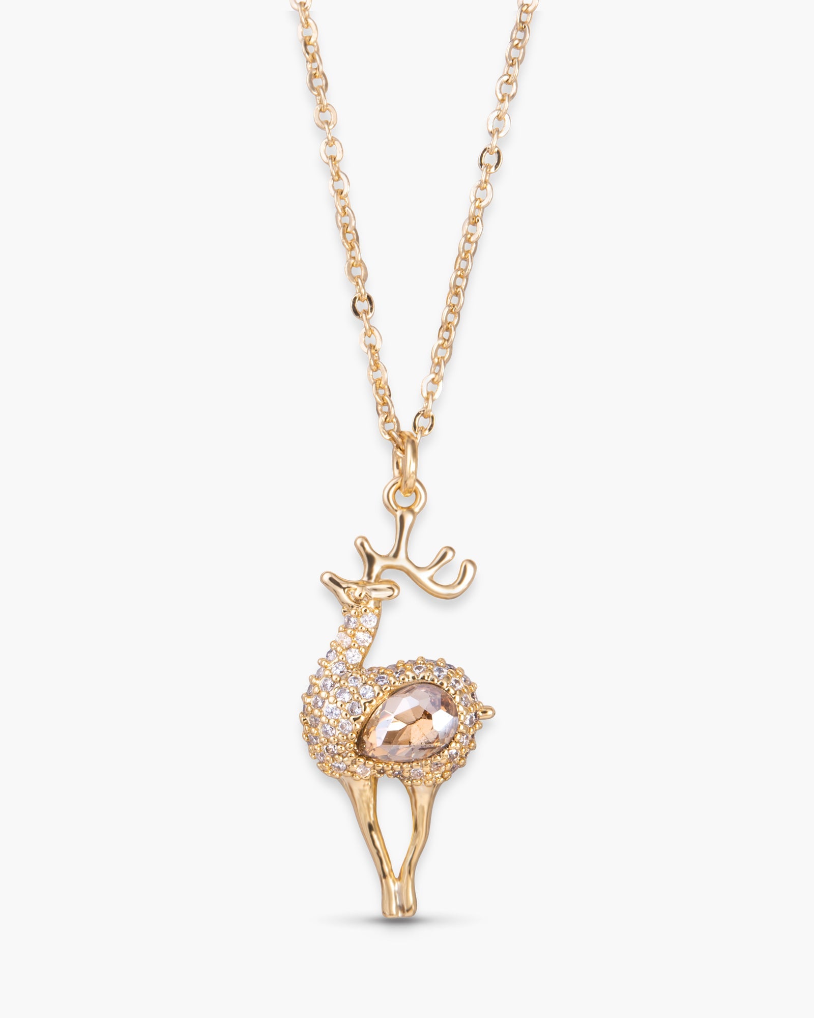 Gold Clear Reindeer Necklace