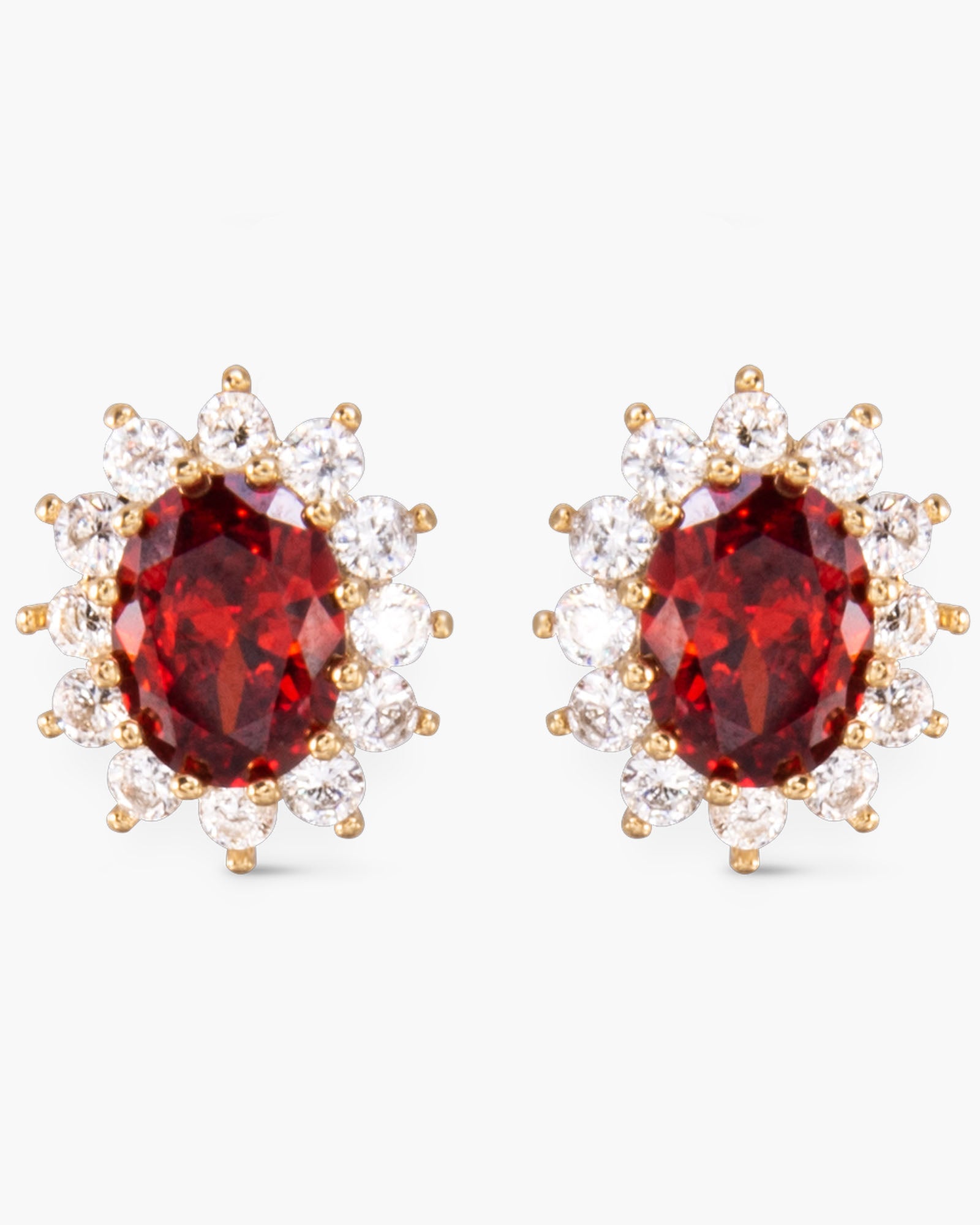 Gold CZ/Red Oval Earrings