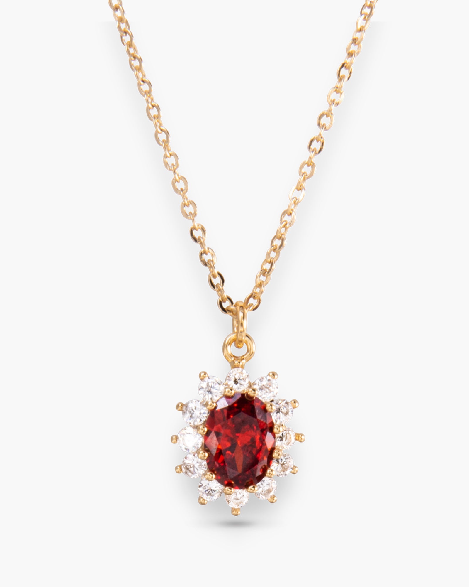 Gold CZ/Red Oval Necklace