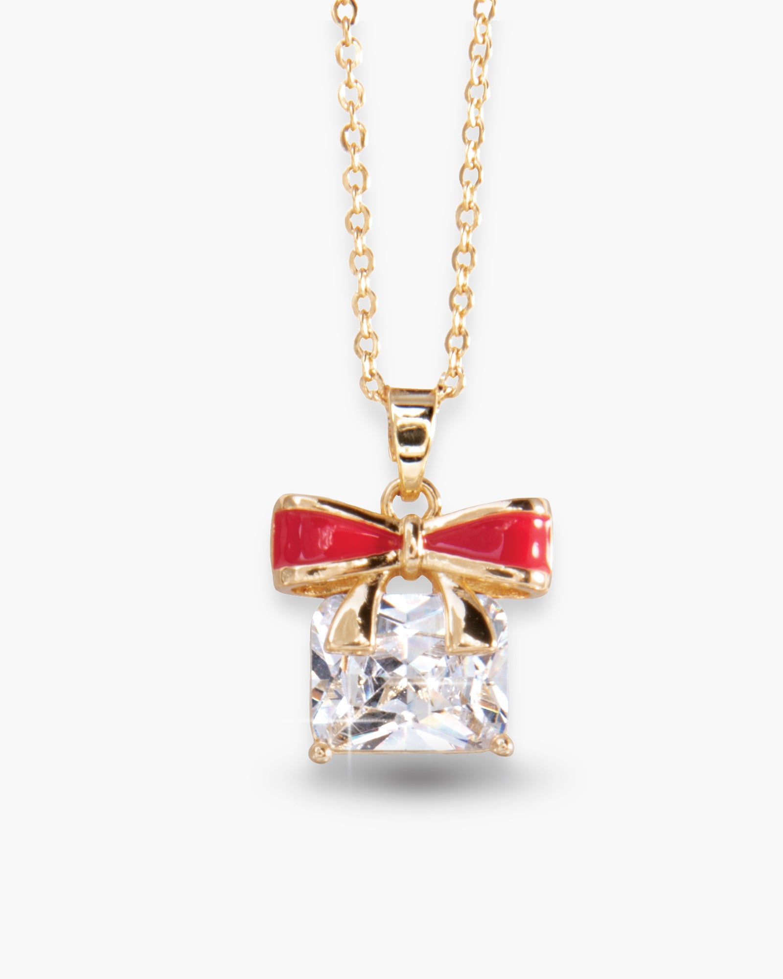 Gold CZ Gift with Red Bow Necklace