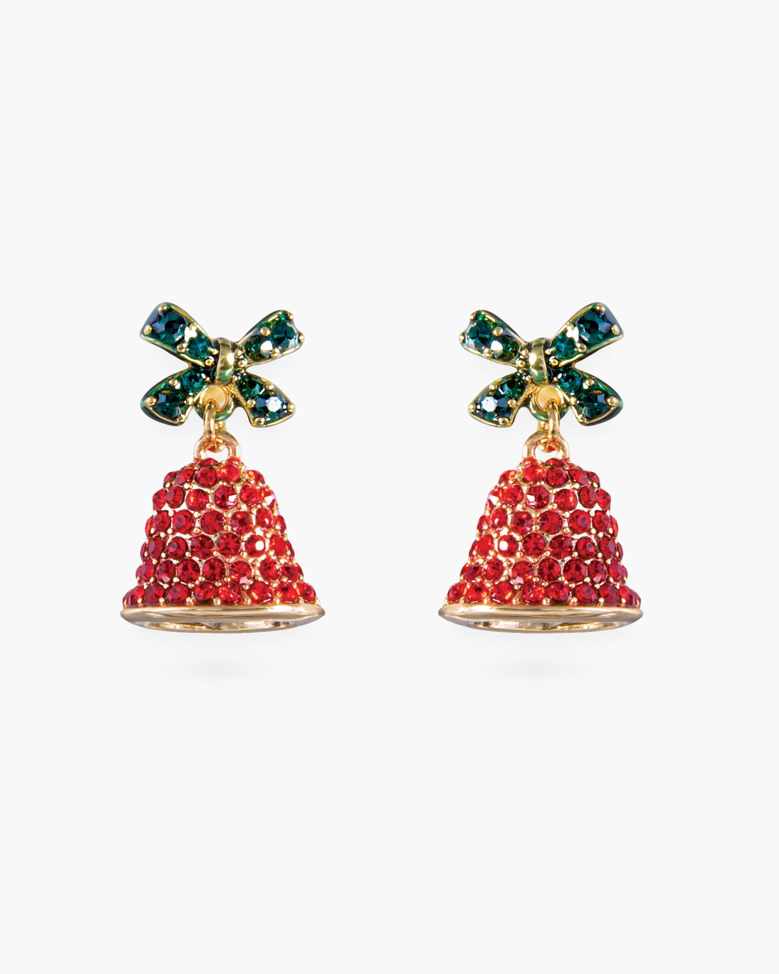 Gold Red Bells Drop Earrings
