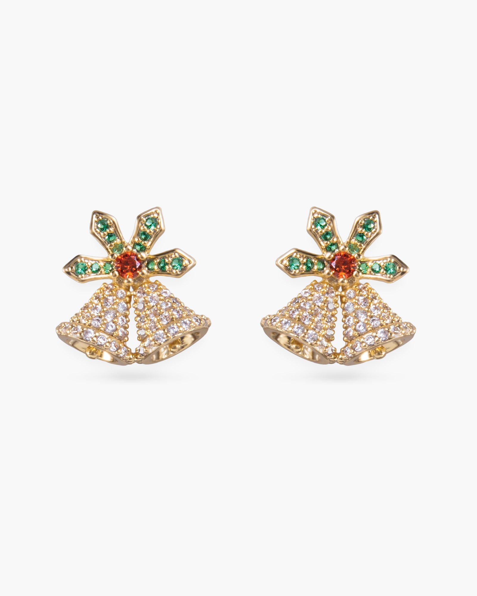 Gold Clear Double Bell Stud Earrings