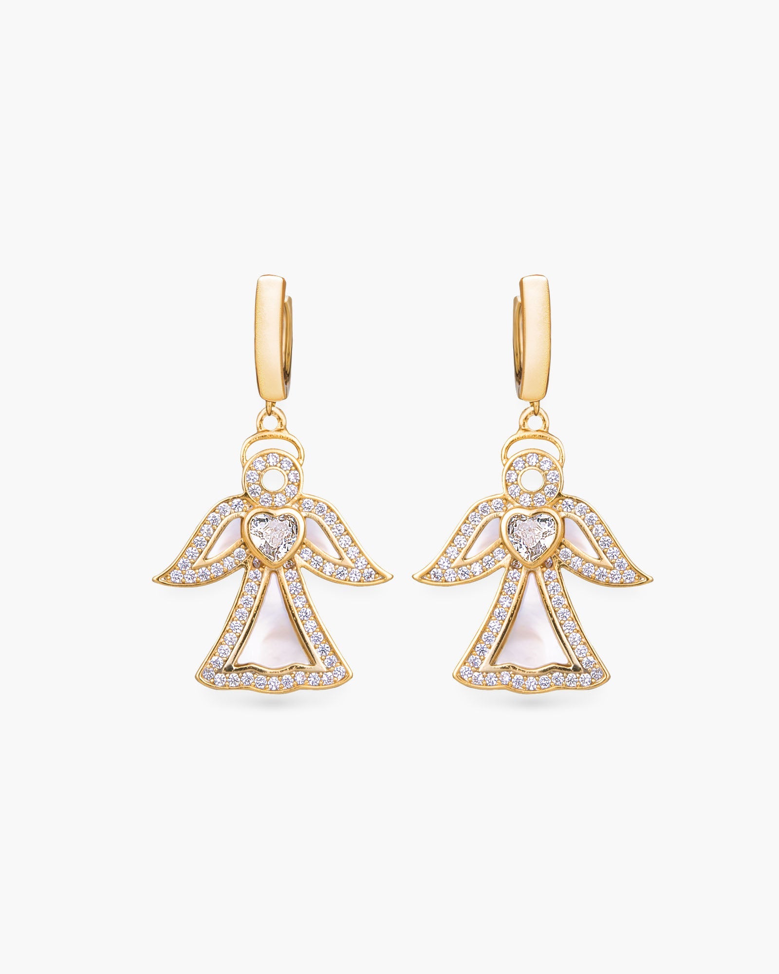 Gold CZ MOP Angel Drop Earrings