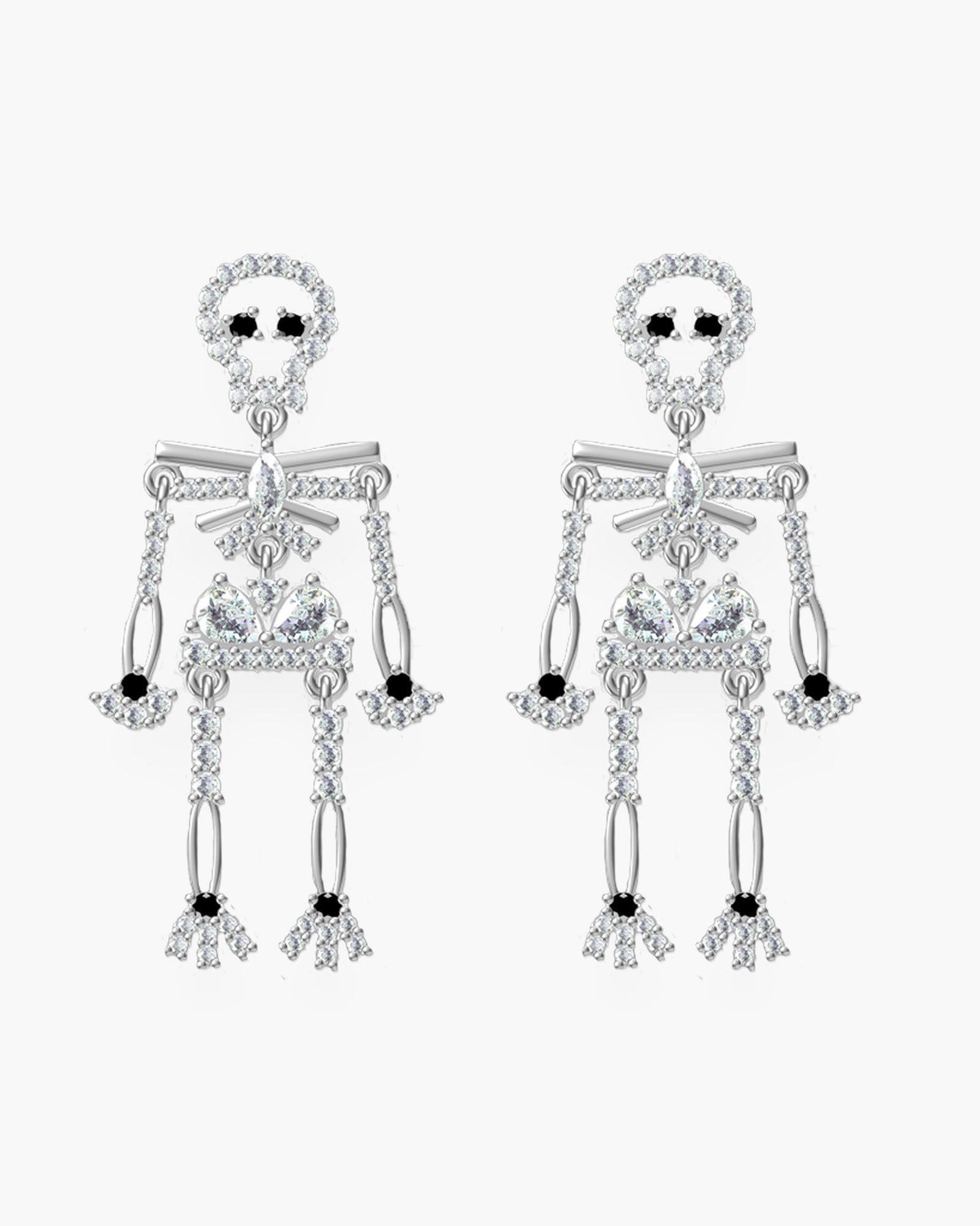 Silver CZ Articulated Skeleton Earrings