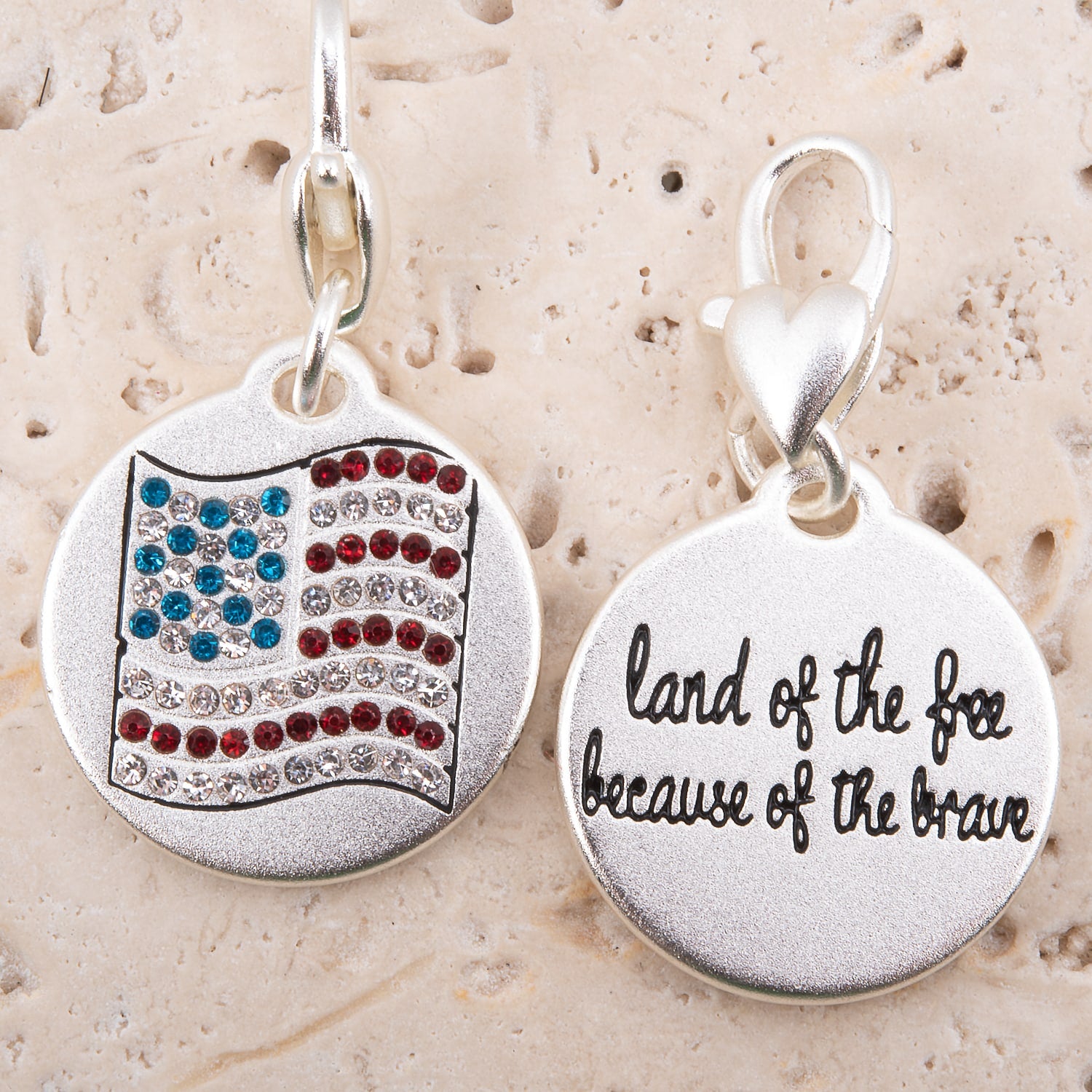 Silver 1-Tone Medallion - Crystal Flag