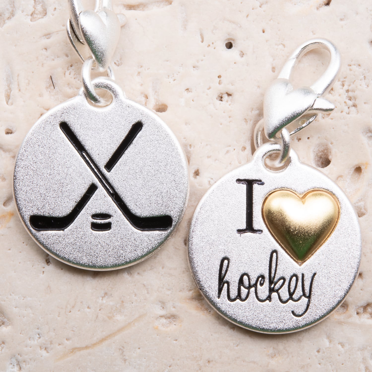 Silver 2-Tone Medallion - Hockey Sticks