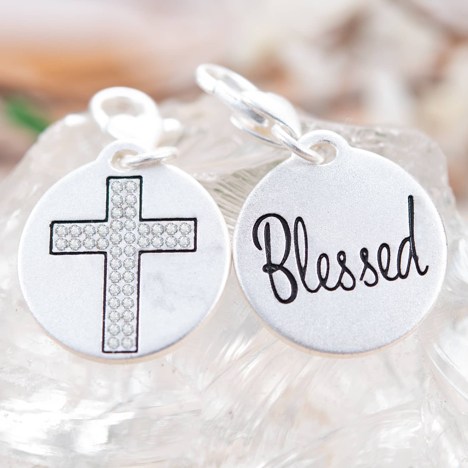 Silver 1-Tone Medallion - Crystal Cross