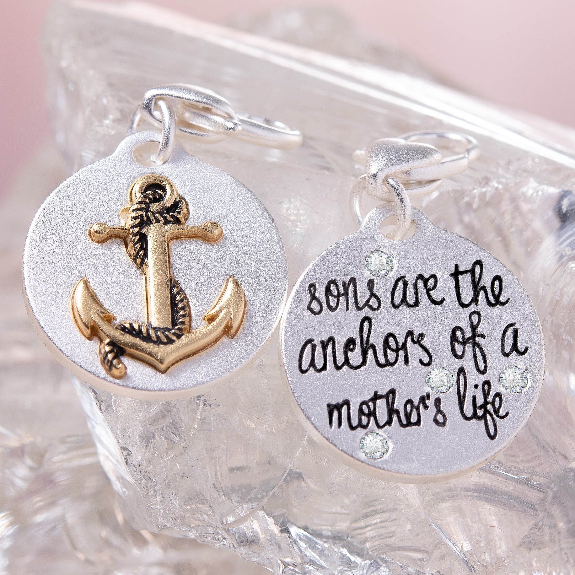 Silver 2-Tone Medallion - Crystal Anchor