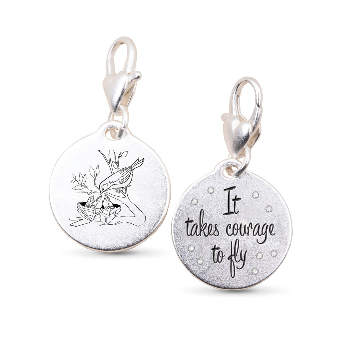 Silver 1 Tone Medallion Baby Bird Courage to Fly