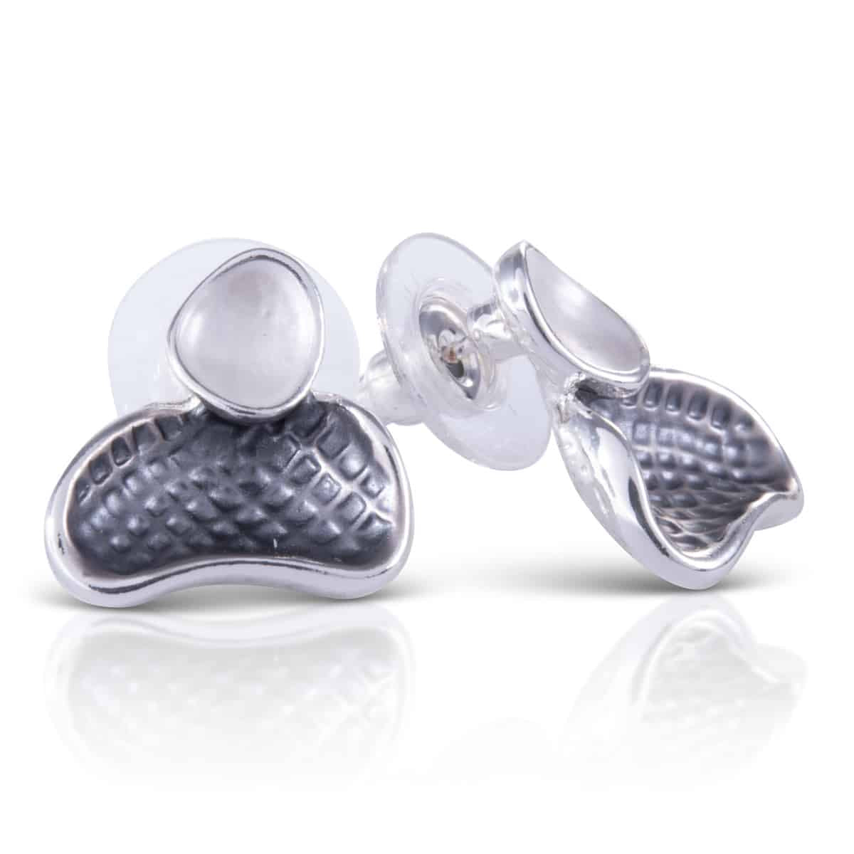 Natural Elements Silver Enameled Earrings - Gray/Ivory Fin