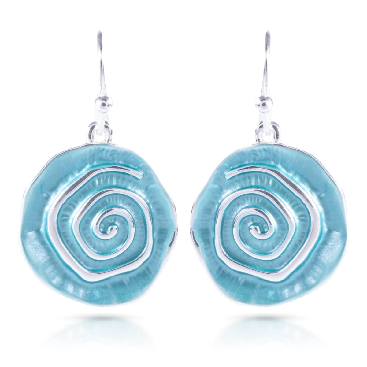 Natural Elements Silver Enameled Earrings - Spiral Embossed Aqua