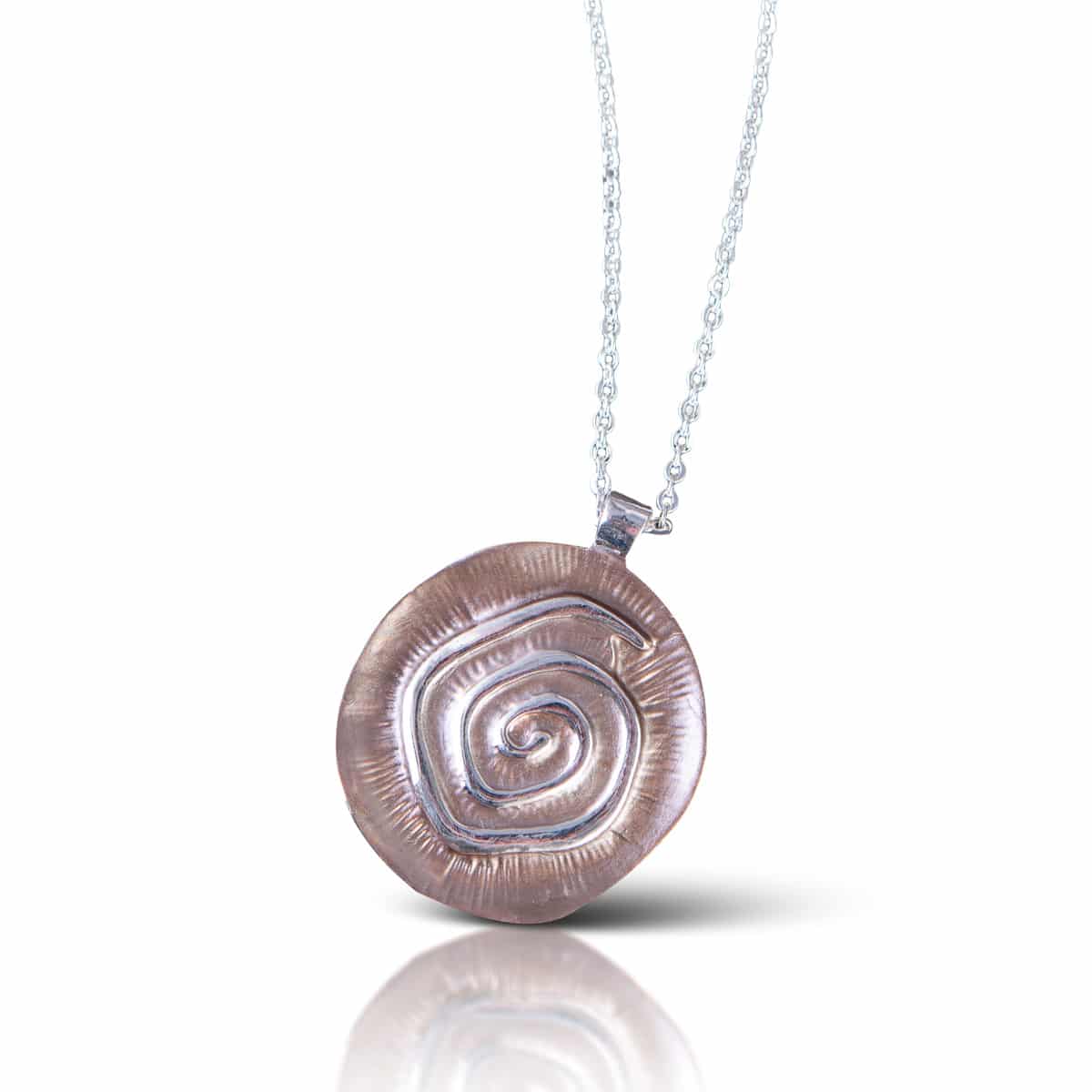 Natural Elements Silver Enameled Necklace - Spiral Embossed Taupe