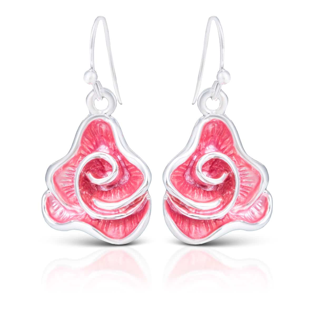 Silver Enameled Earrings - Rose Pink