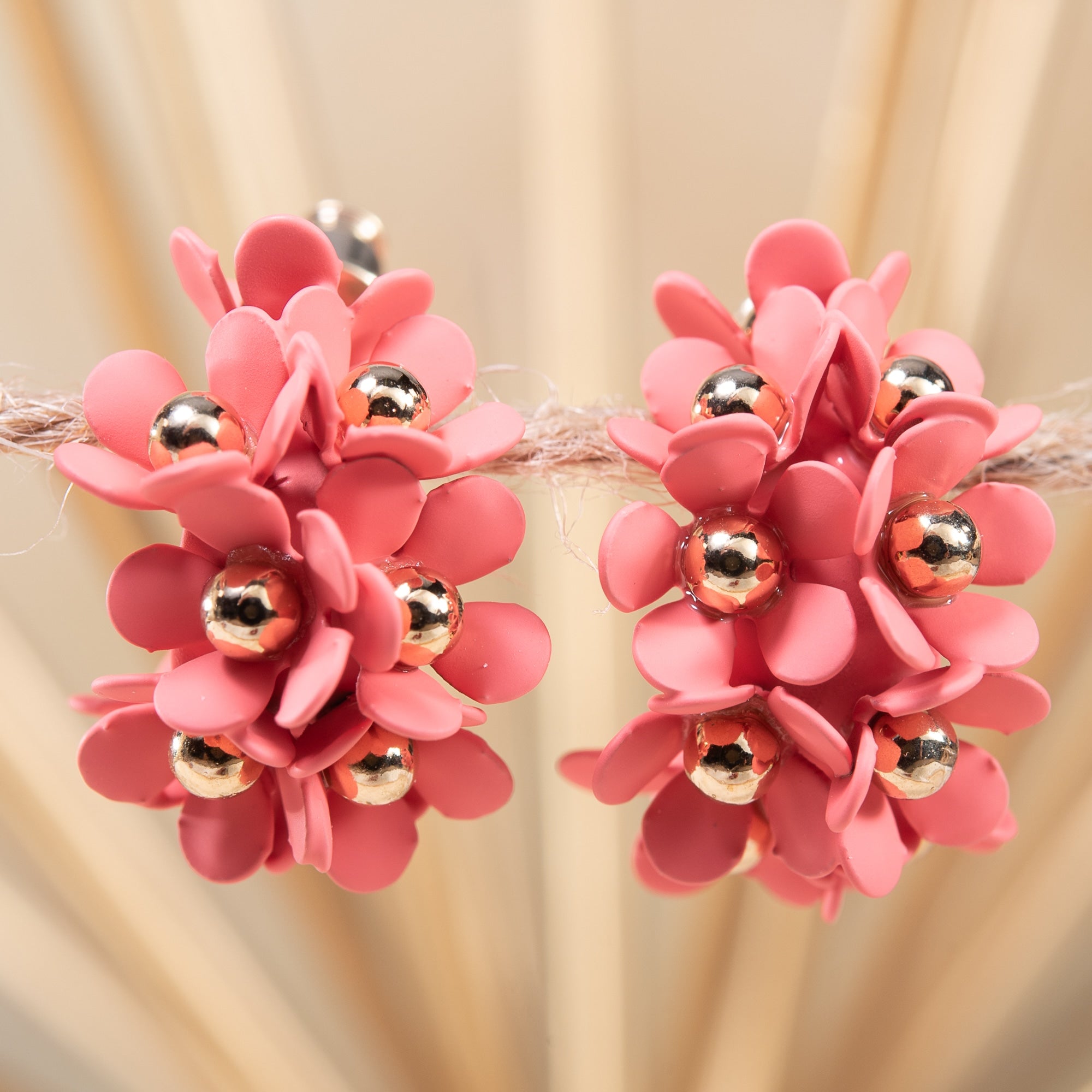 Cluster Flower Ear Hugger Earrings - Coral