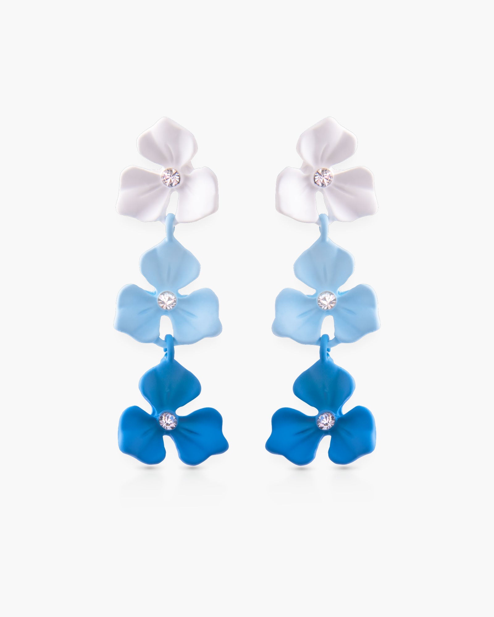 CZ Blue Ombre Trillium Flower Drop Earrings