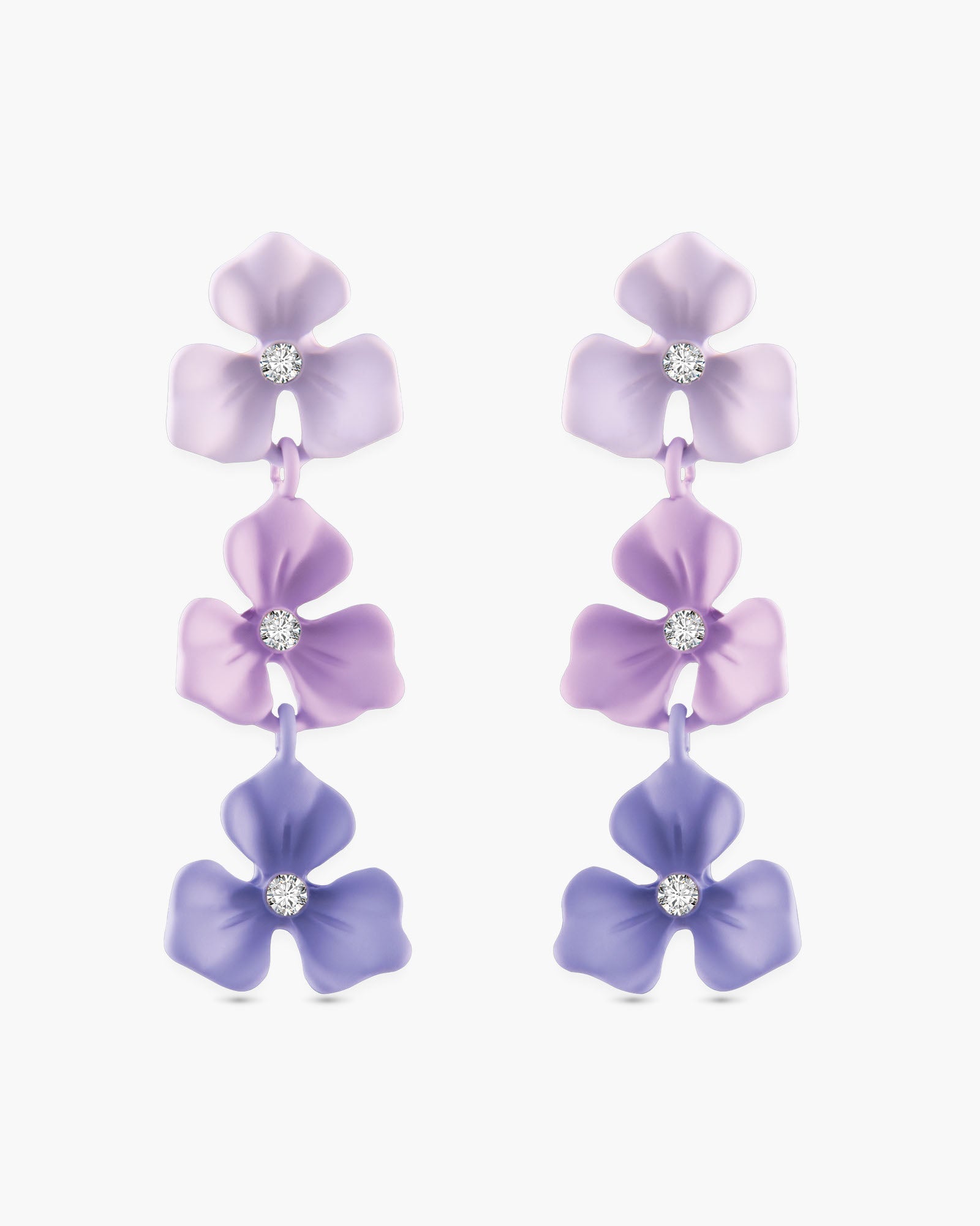 CZ Purple Ombre Trillium Flower Drop Earrings