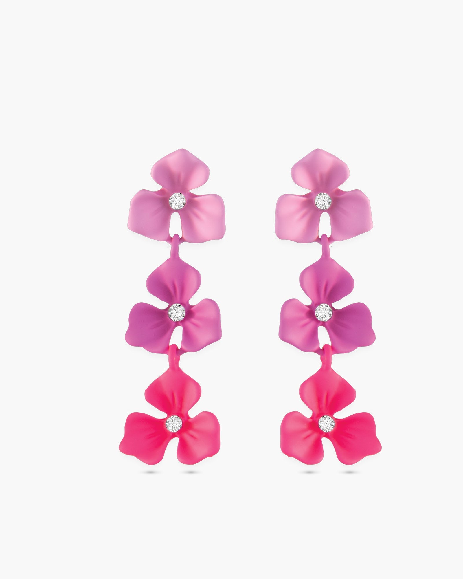 CZ Pink Ombre Trillium Flower Drop Earrings