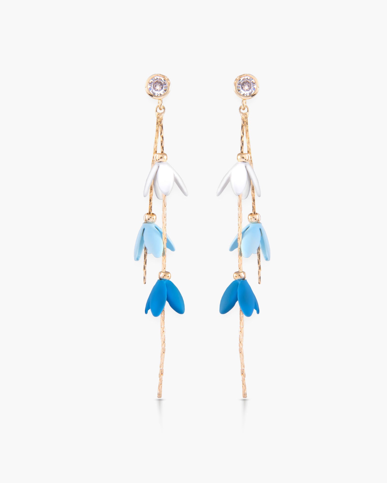 Gold/CZ Blue Ombre Lily Bells Drop Earrings