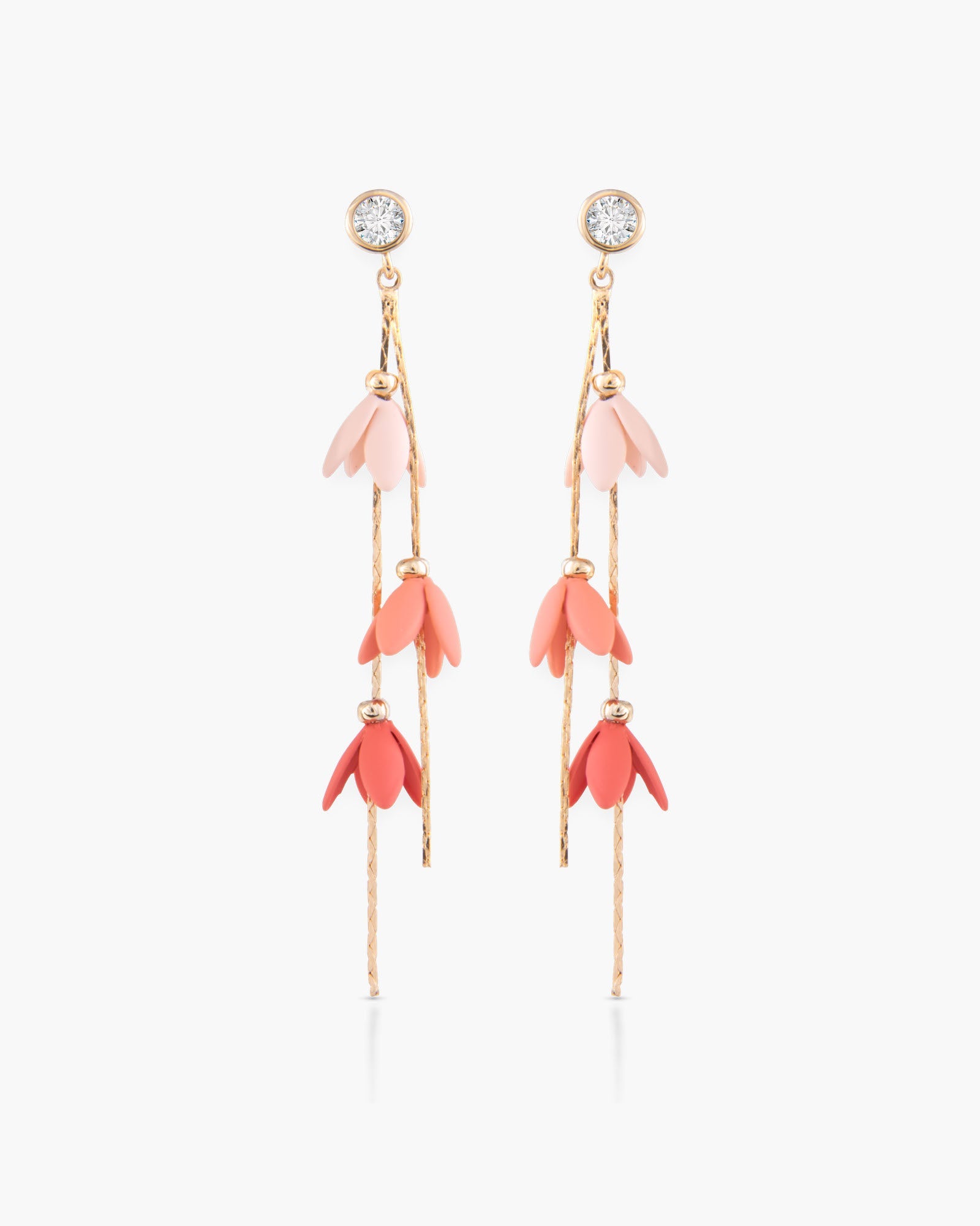 Gold/CZ Coral Ombre Lily Bells Drop Earrings
