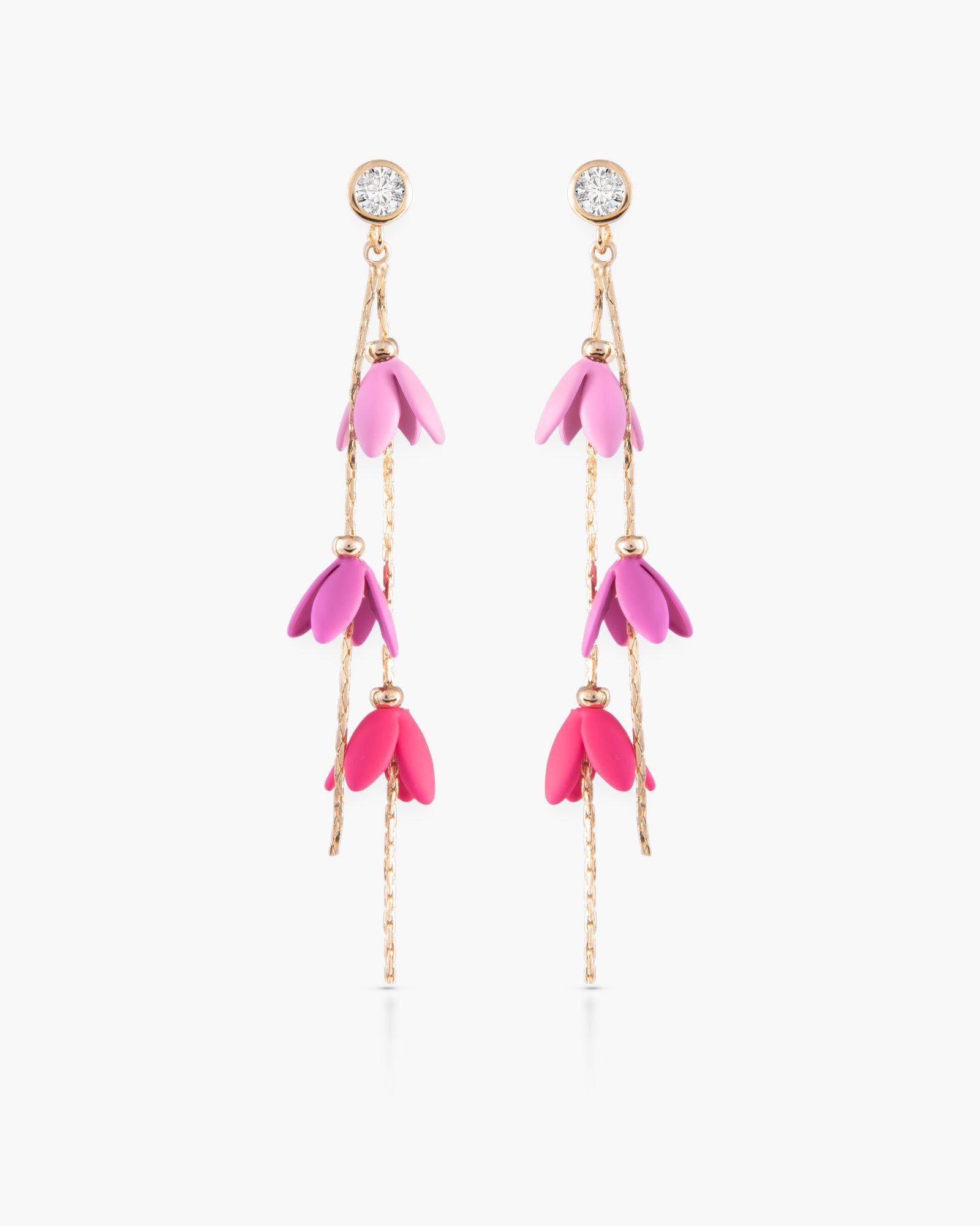 Gold/CZ Pink Ombre Lily Bells Drop Earrings