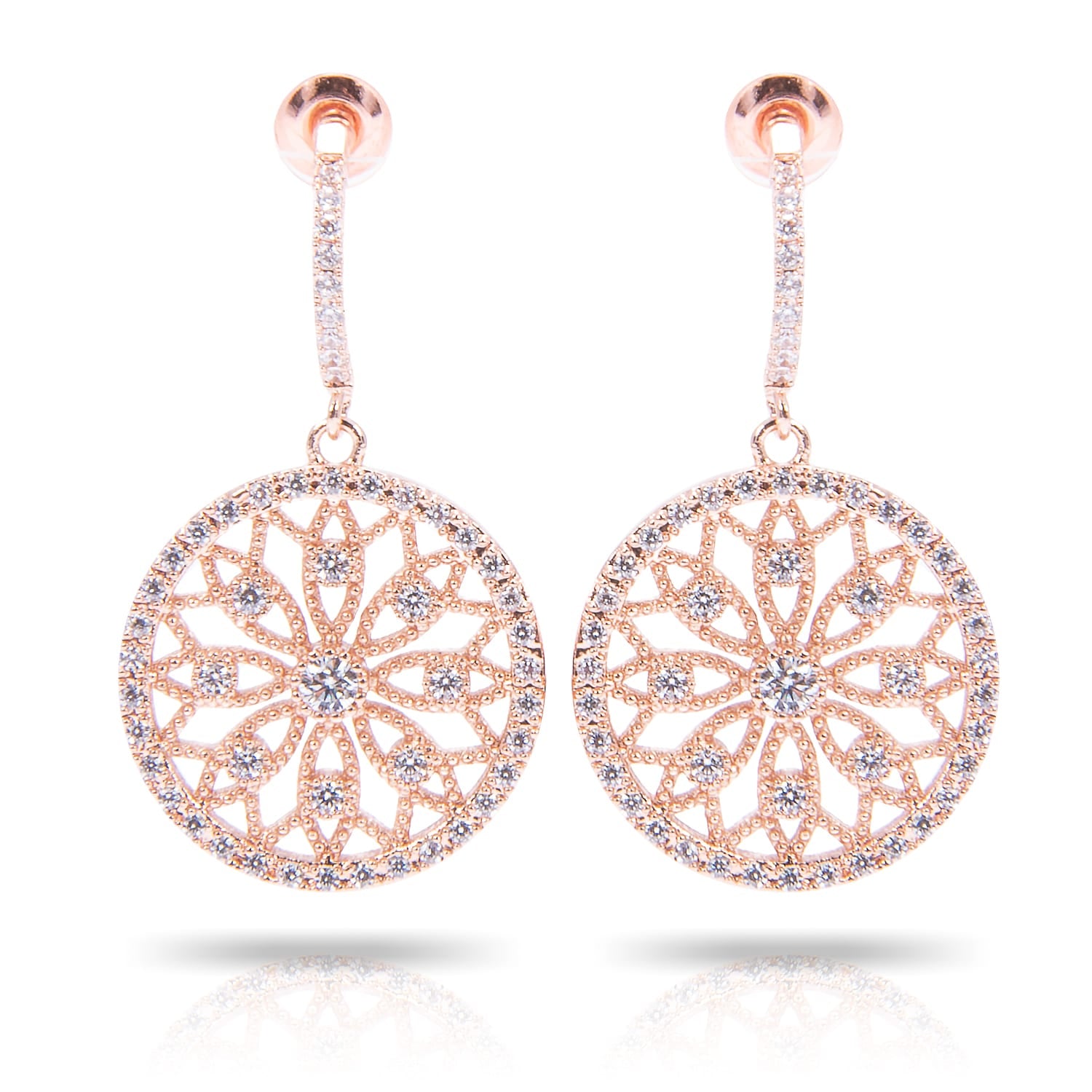 Lace Flower Inset Earrings - Rosegold