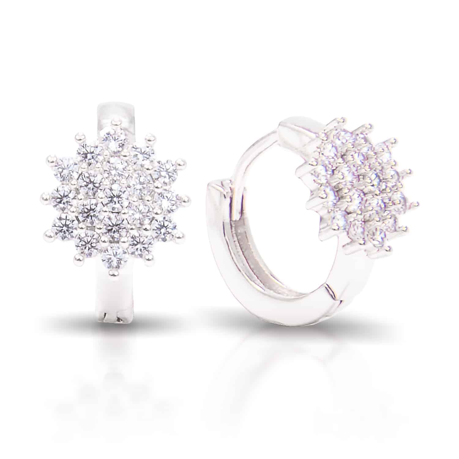 Cluster Flower Ear Hugger Earrings - Silver