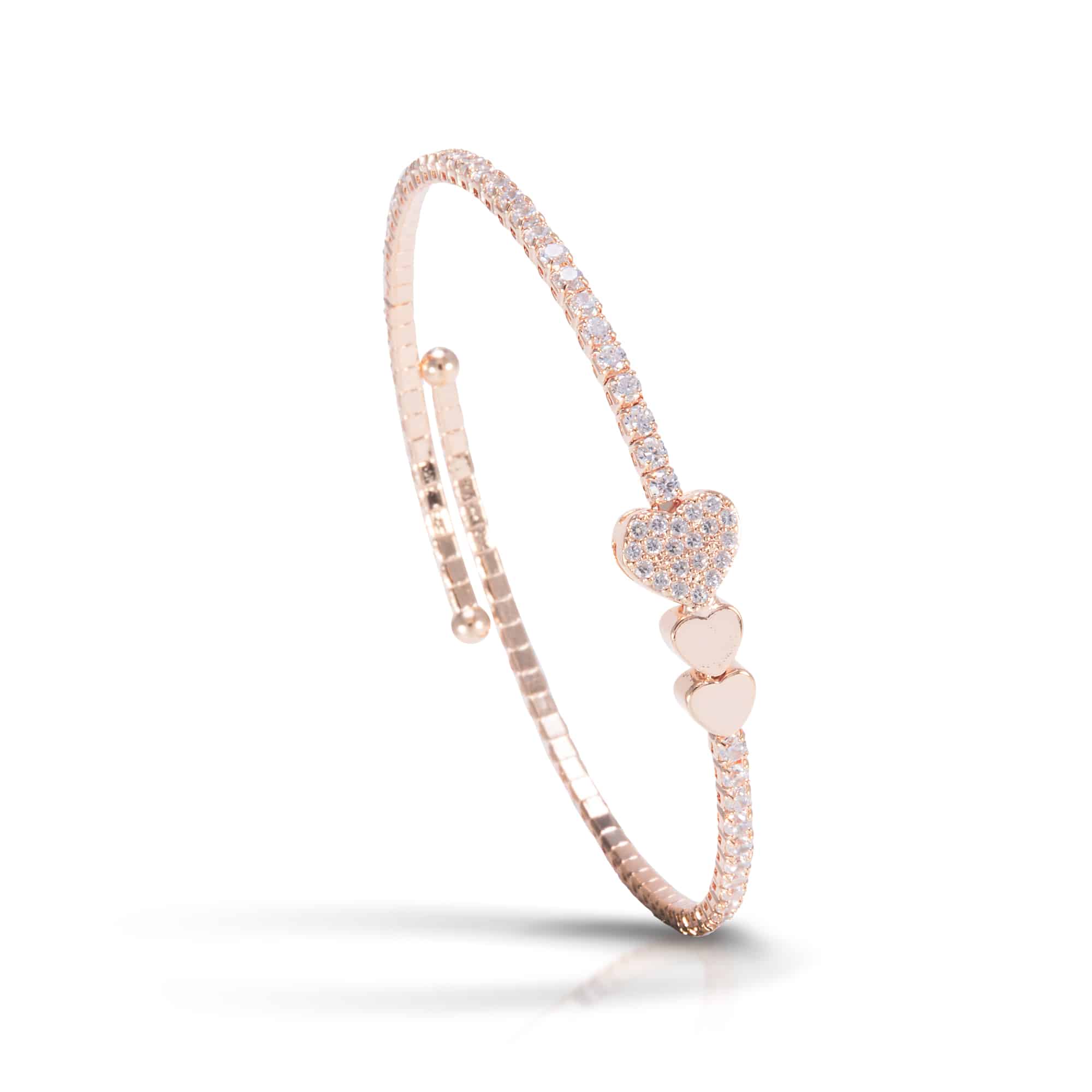Triple Heart Single Spiral Bracelet - Rosegold