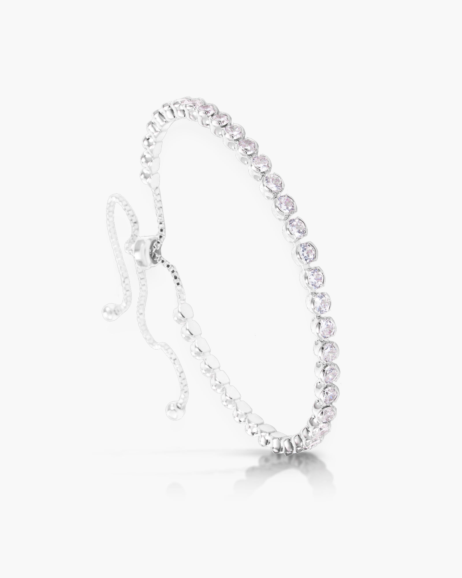 Bezel Set Pull-Cord Bracelet - Rhodium