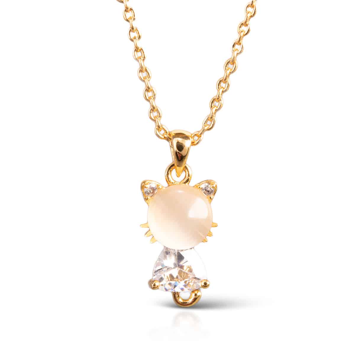 Ice Blu Cat Moonstone Necklace - Gold