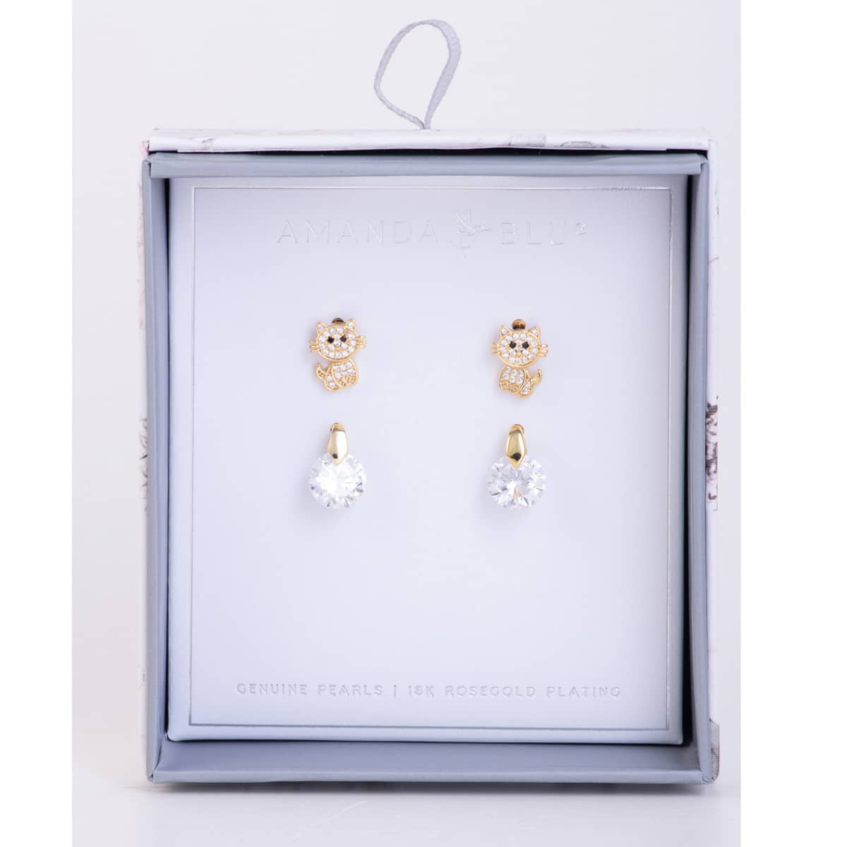 Boxed CZ Earrings Set - Gold Cat/Pinch-Set Stud