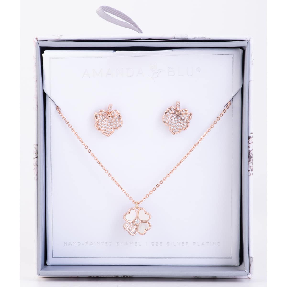 Boxed CZ Earrings Set - Leaf/Flower