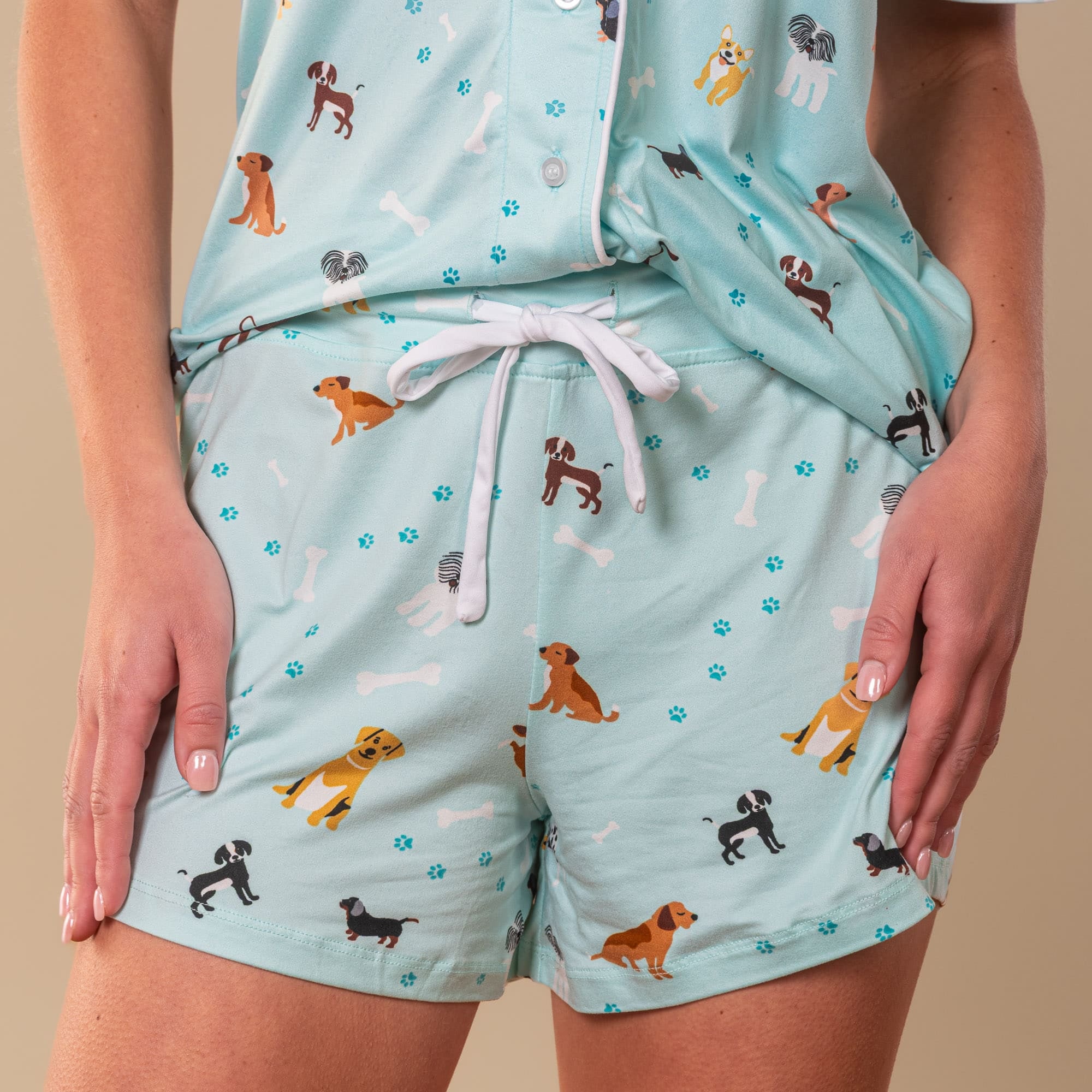 Bark At The Park Pajama Shorts | Blue Puppy Dog PJ Bottoms
