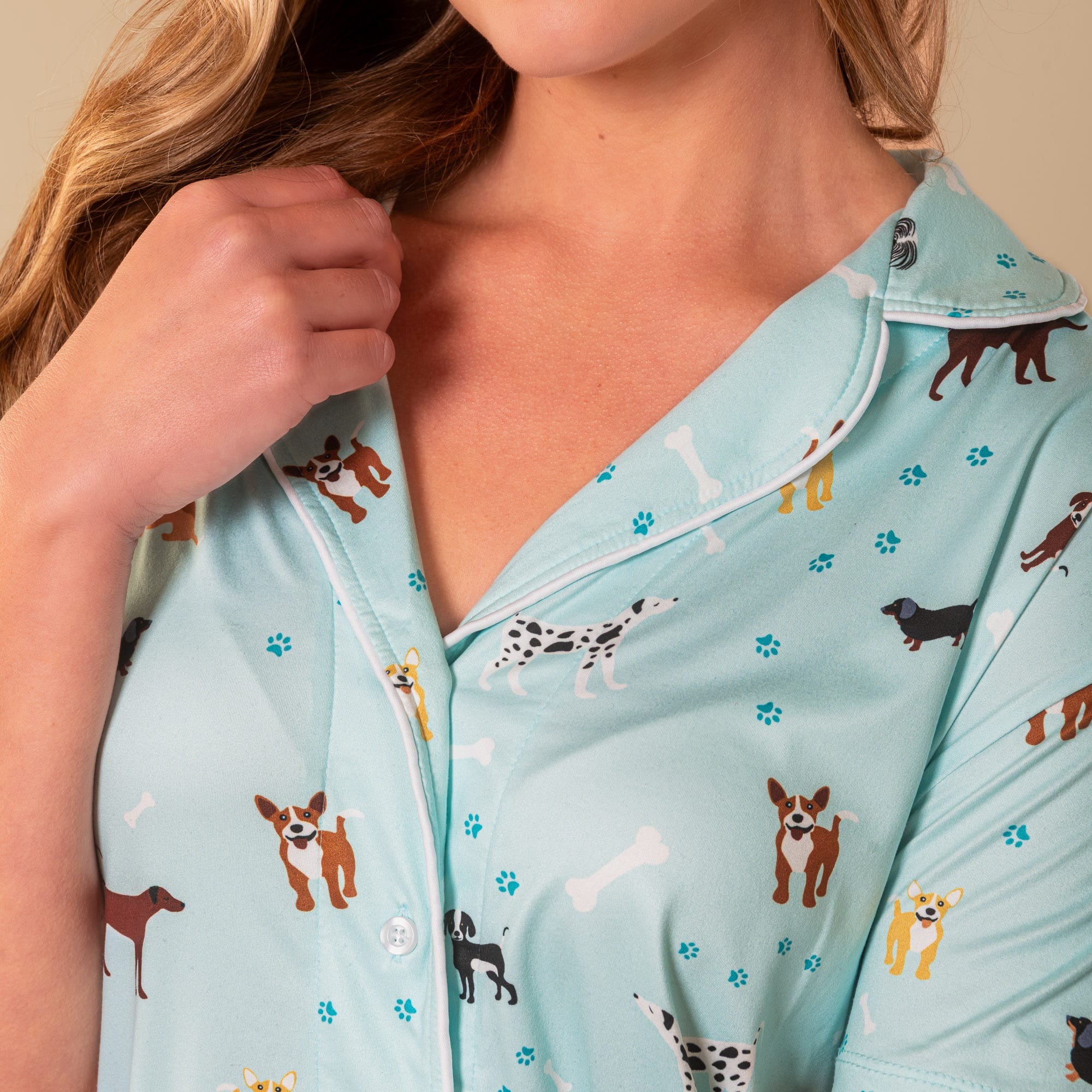 Bark At The Park Pajama Top | Blue Puppy Dog PJs