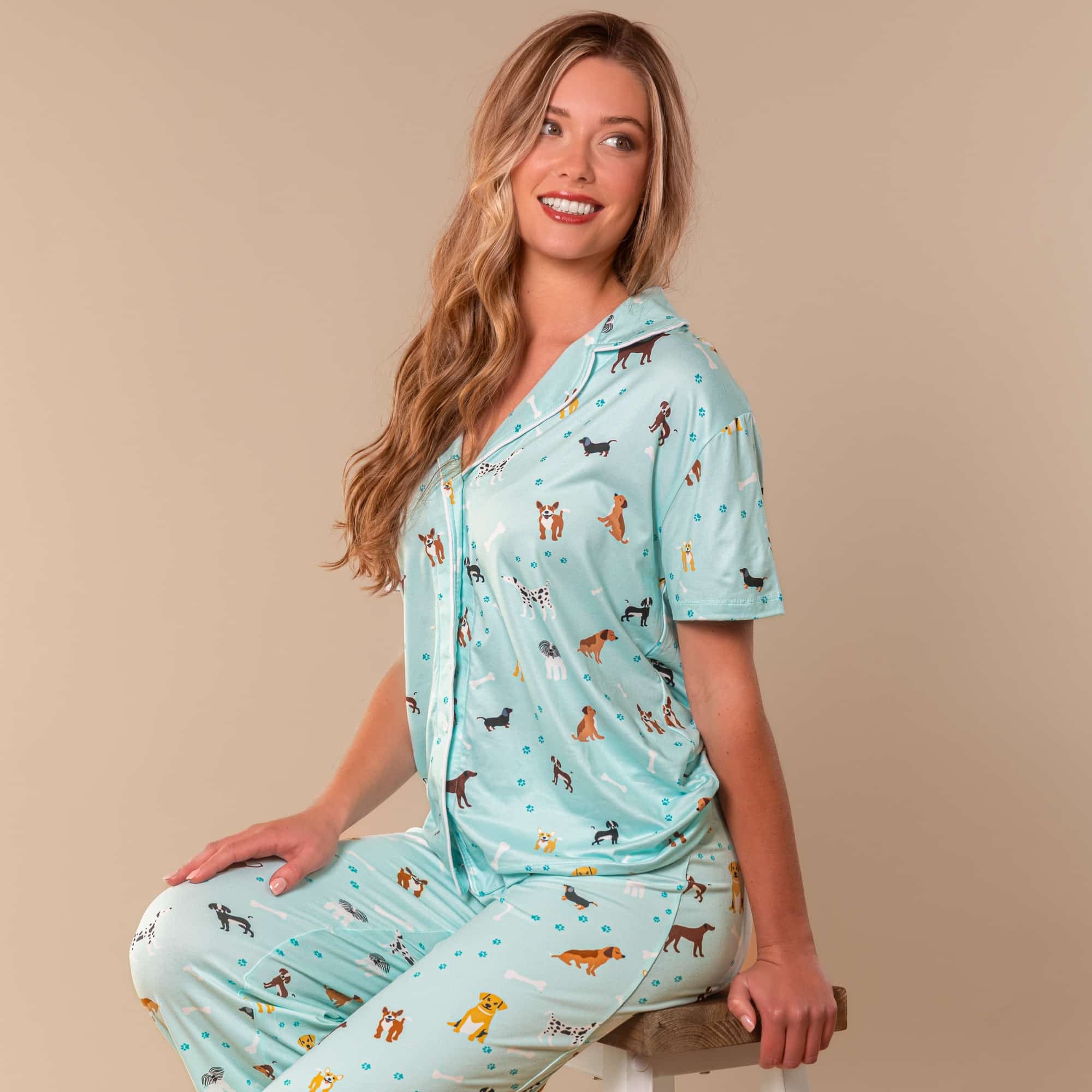 Bark At The Park Pajama Top | Blue Puppy Dog PJs