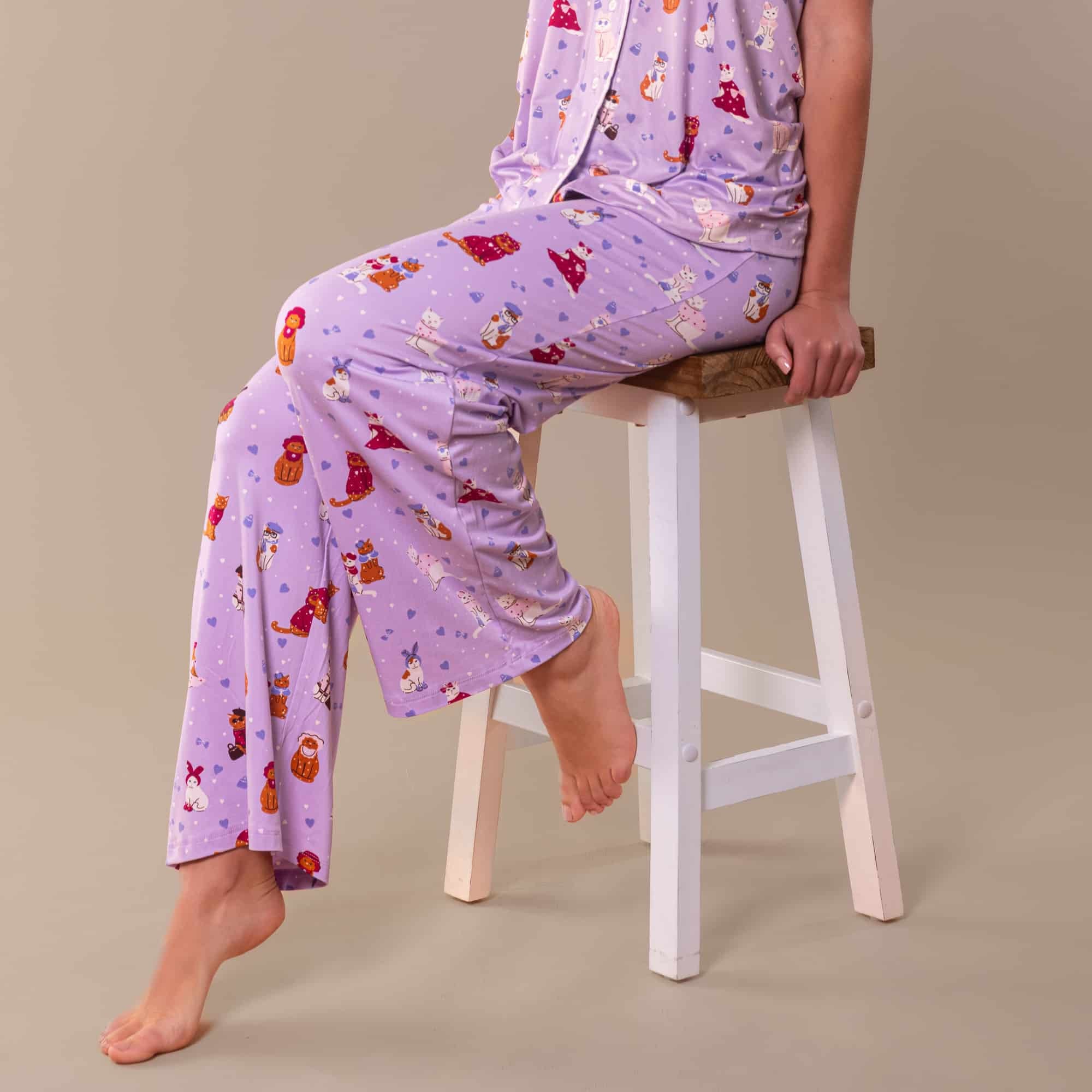 Cattitude Pajama Pants | Purple Kitty Cat PJ Bottoms