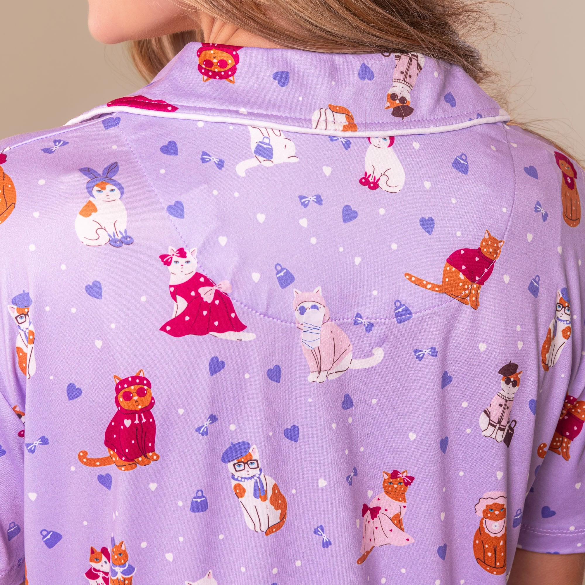 Cattitude Pajama Top | Purple Kitty Cat PJs For Women