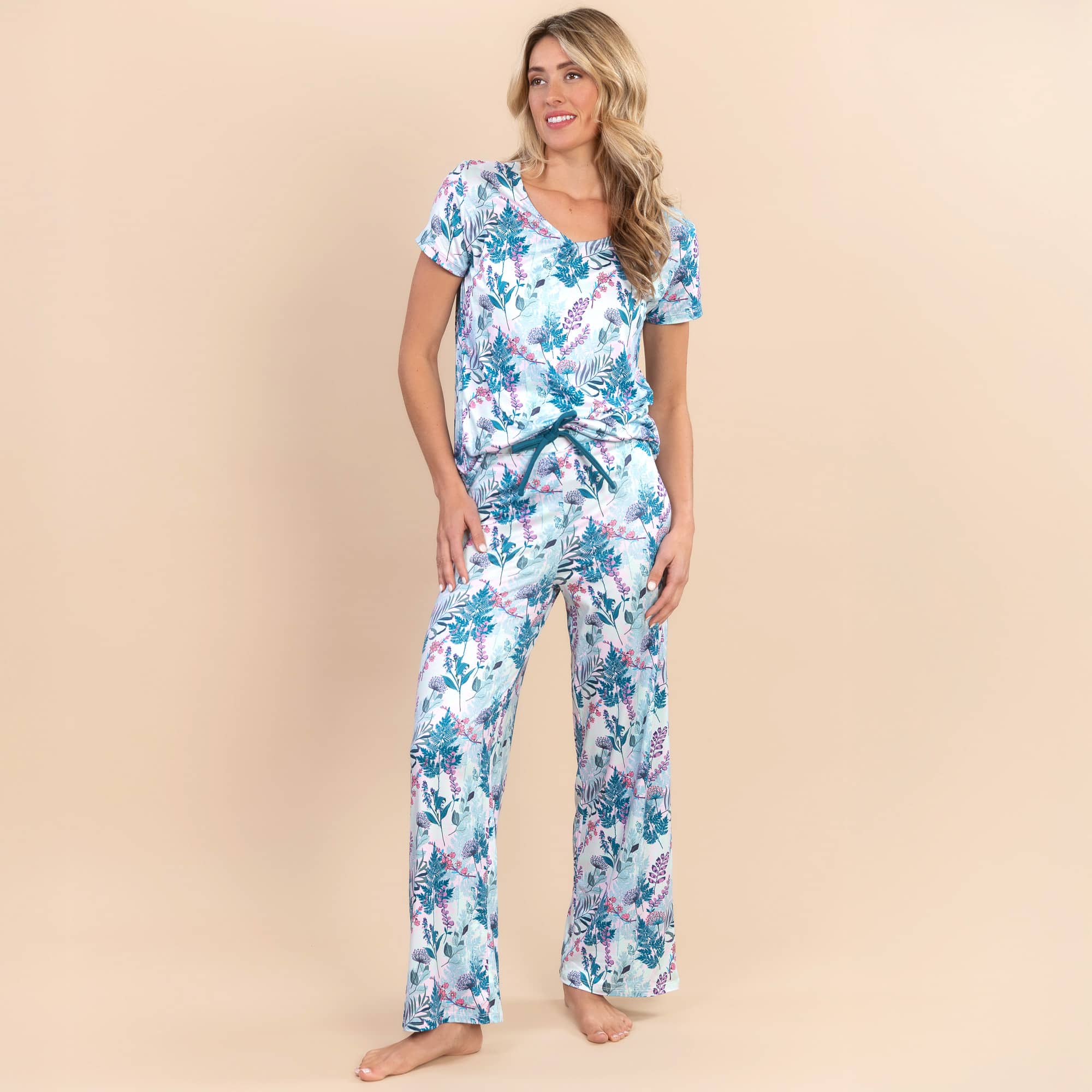 Forest Flowers Pajama Pants | Teal & Lavender Botanical PJs