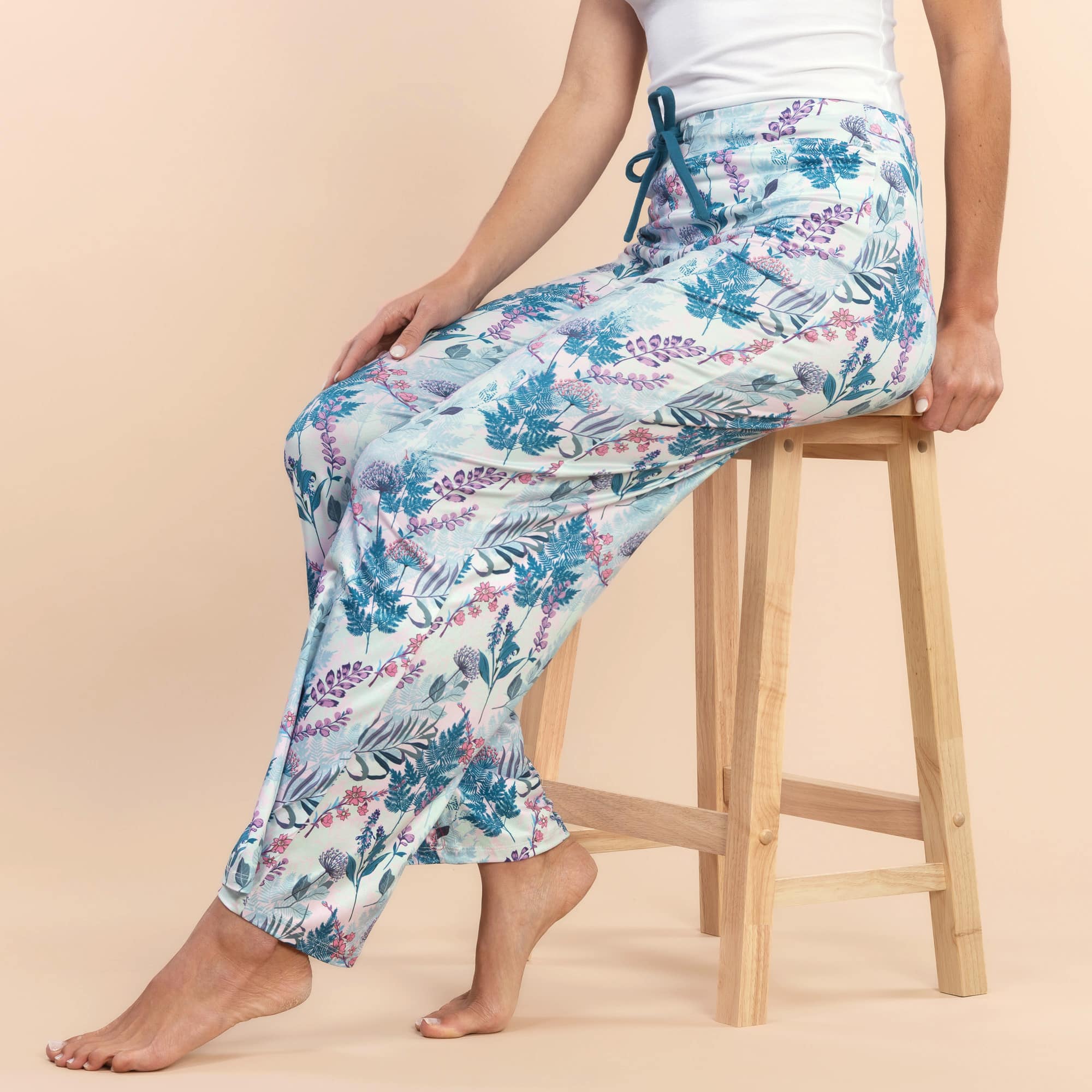 Forest Flowers Pajama Pants | Teal & Lavender Botanical PJs