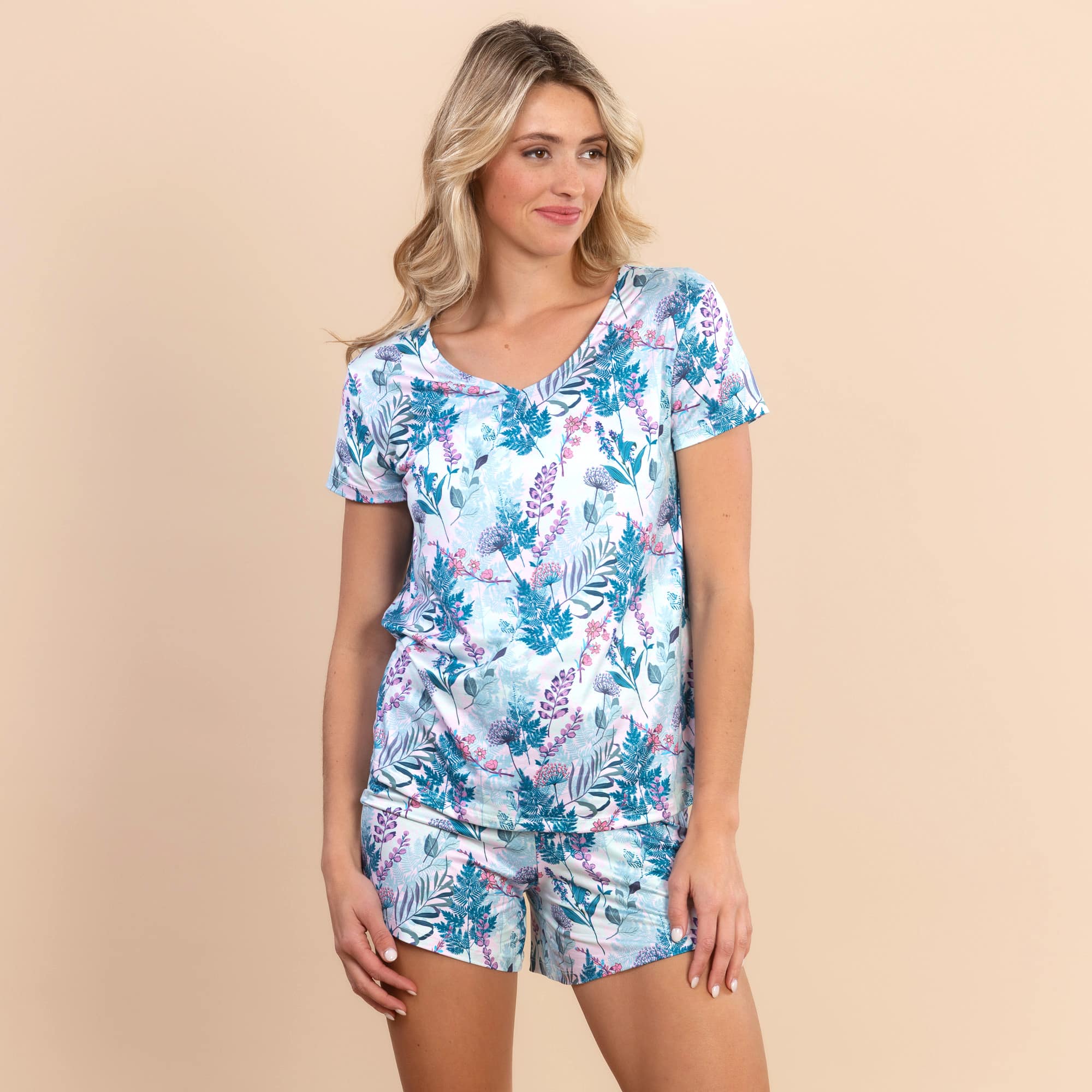 Forest Flowers Pajama Shorts | Teal & Lavender Botanical PJs